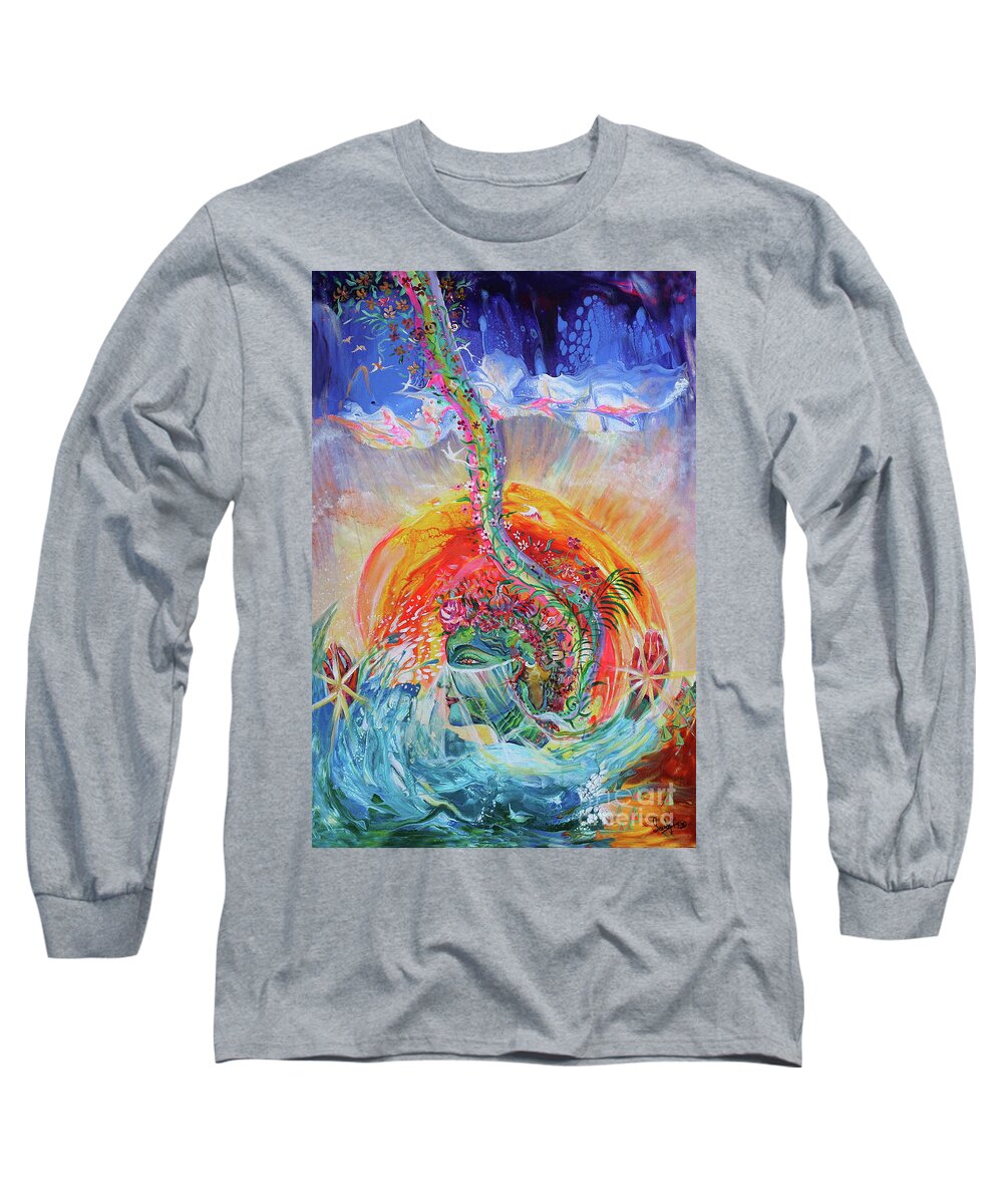 Gaia Long Sleeve T-Shirt featuring the painting Mother Earth and Corona by Sarabjit Singh