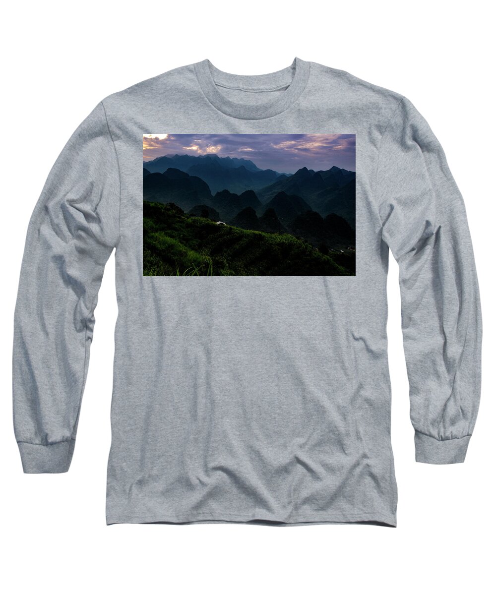 Ha Giang Long Sleeve T-Shirt featuring the photograph Waiting For The Night - Ha Giang Loop Road. Northern Vietnam by Earth And Spirit