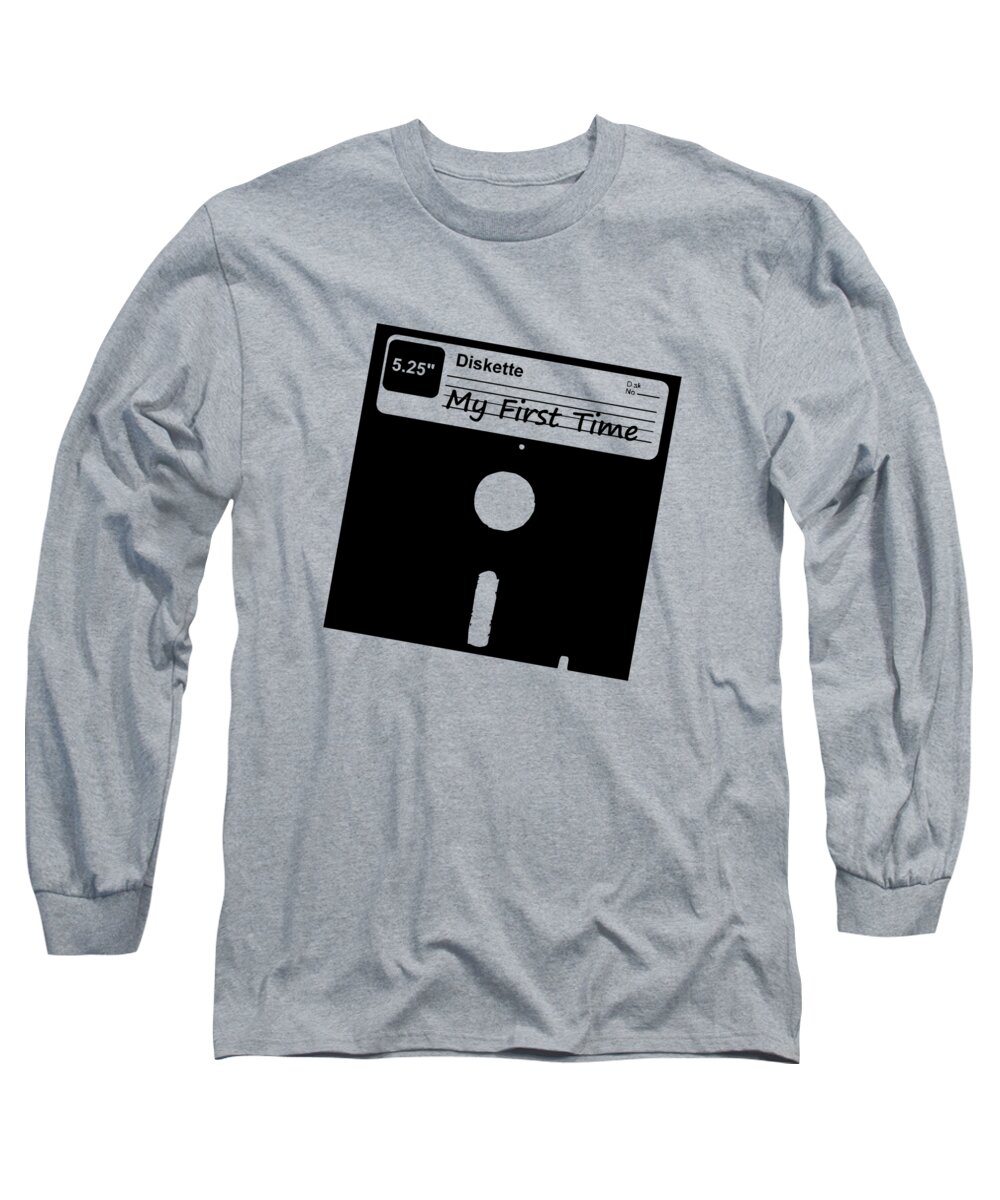 Pc Long Sleeve T-Shirt featuring the digital art My First Time Retro 80s Floppy Disk by Flippin Sweet Gear