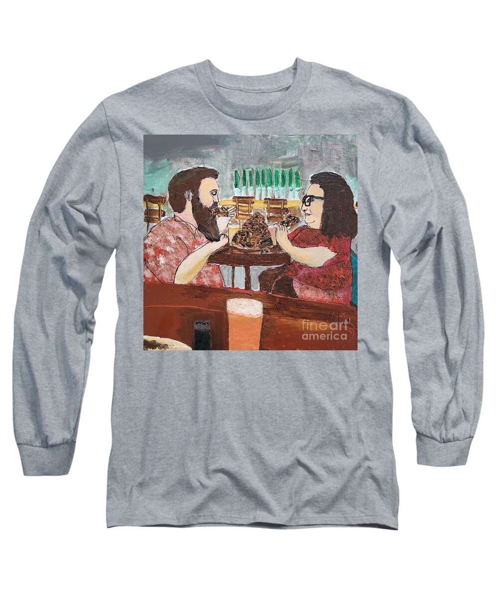  Long Sleeve T-Shirt featuring the painting Nachos Eating Couple in Vero Beach by Mark SanSouci