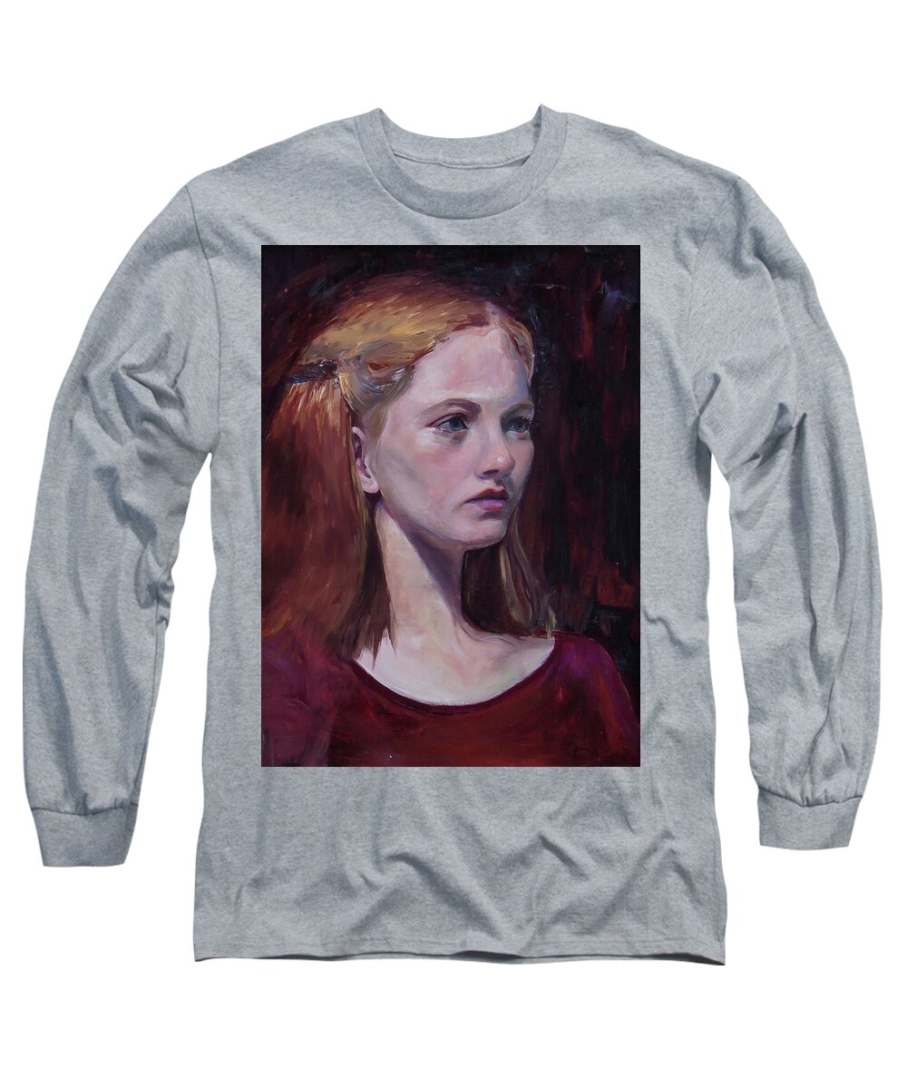 Portrait From Life Long Sleeve T-Shirt featuring the painting Natalie by Nila Jane Autry