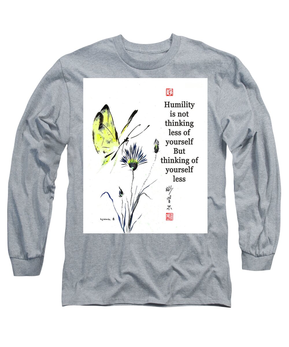 Chinese Brush Painting Long Sleeve T-Shirt featuring the painting Natures Passion with quote by Bill Searle
