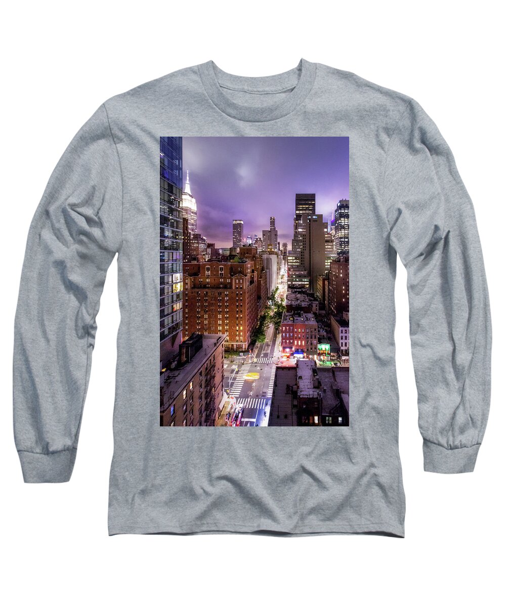 New York Long Sleeve T-Shirt featuring the photograph New York City At Night From The Rooftops by Nicklas Gustafsson