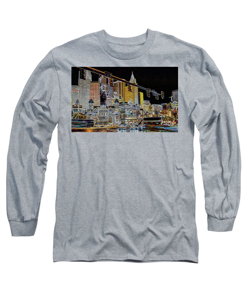 America Long Sleeve T-Shirt featuring the digital art New york hotel on the Las Vegas strip by Jean-Luc Farges