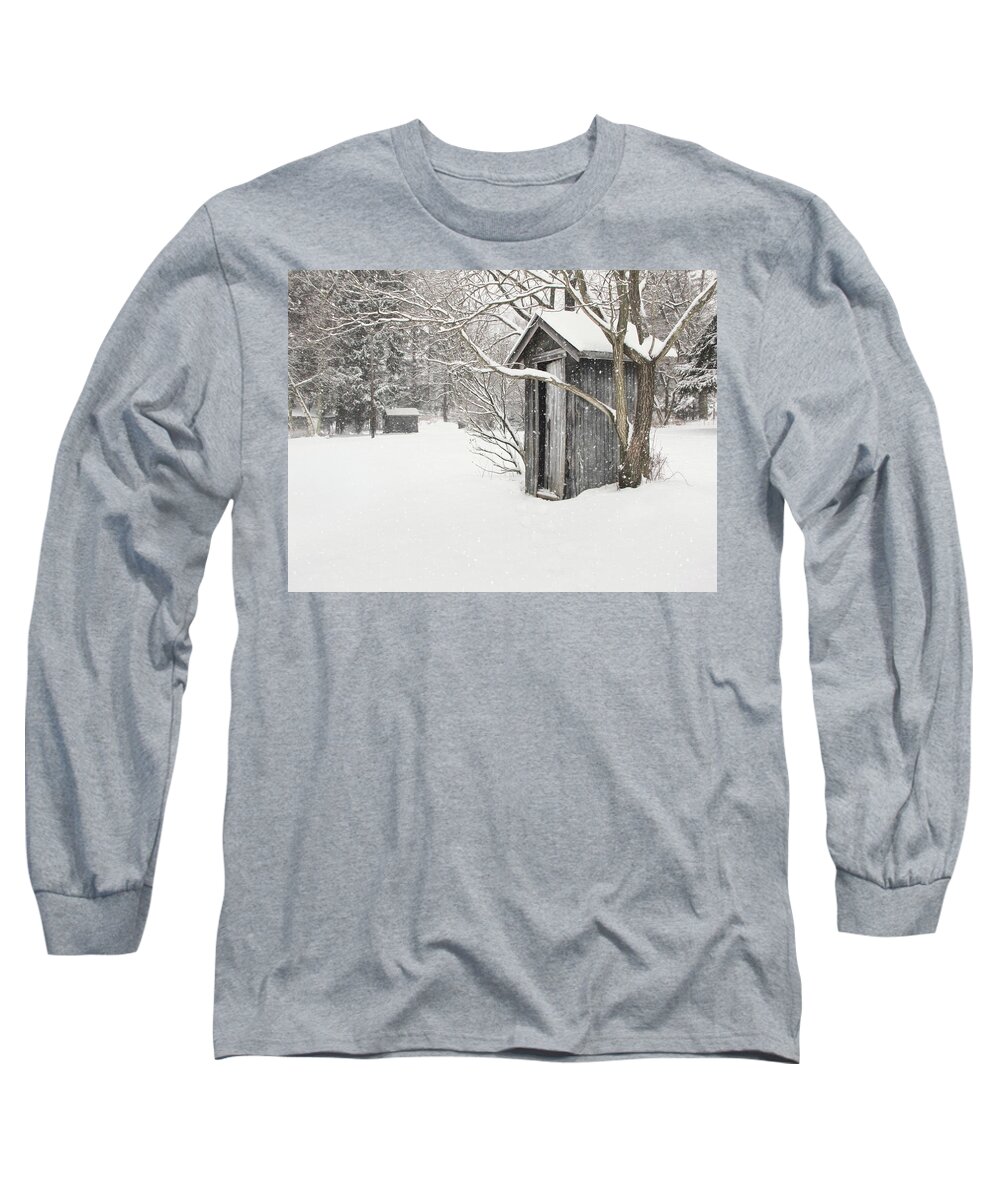 Outhouse Long Sleeve T-Shirt featuring the photograph Occupied by Lori Deiter