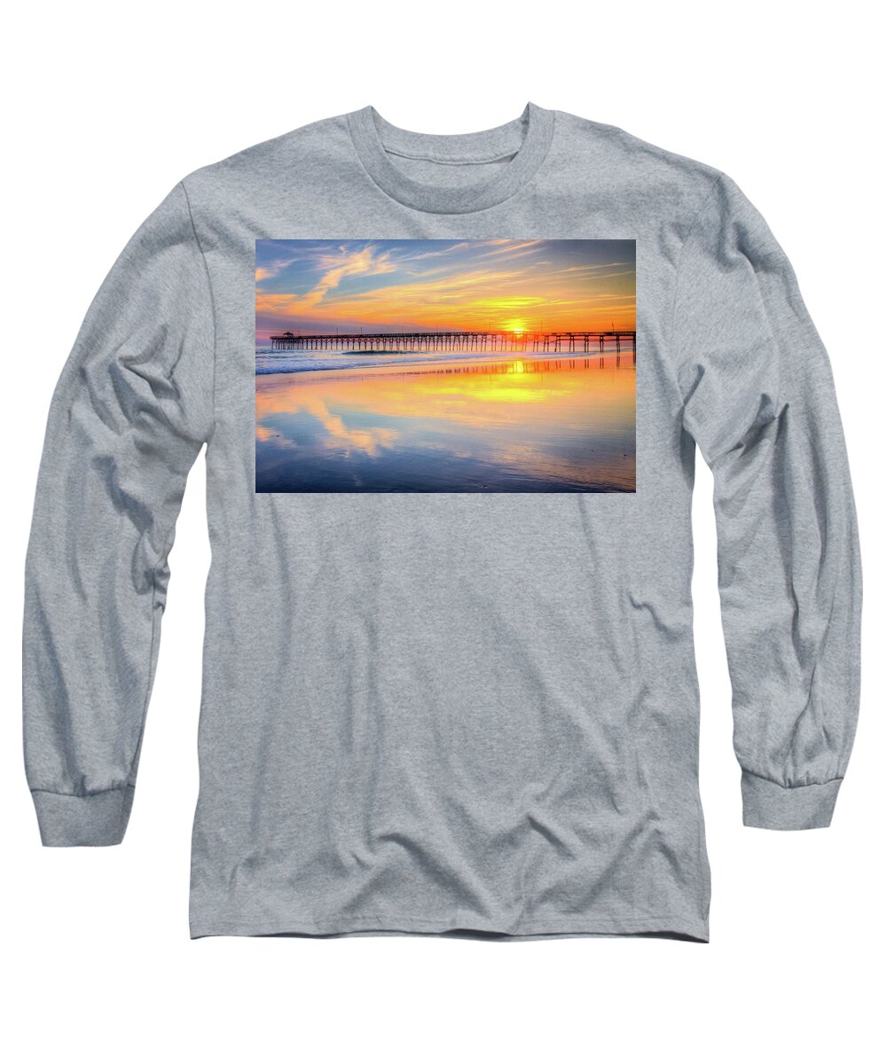 Oak Island Long Sleeve T-Shirt featuring the photograph Oceancrest Pier Sunset by Nick Noble