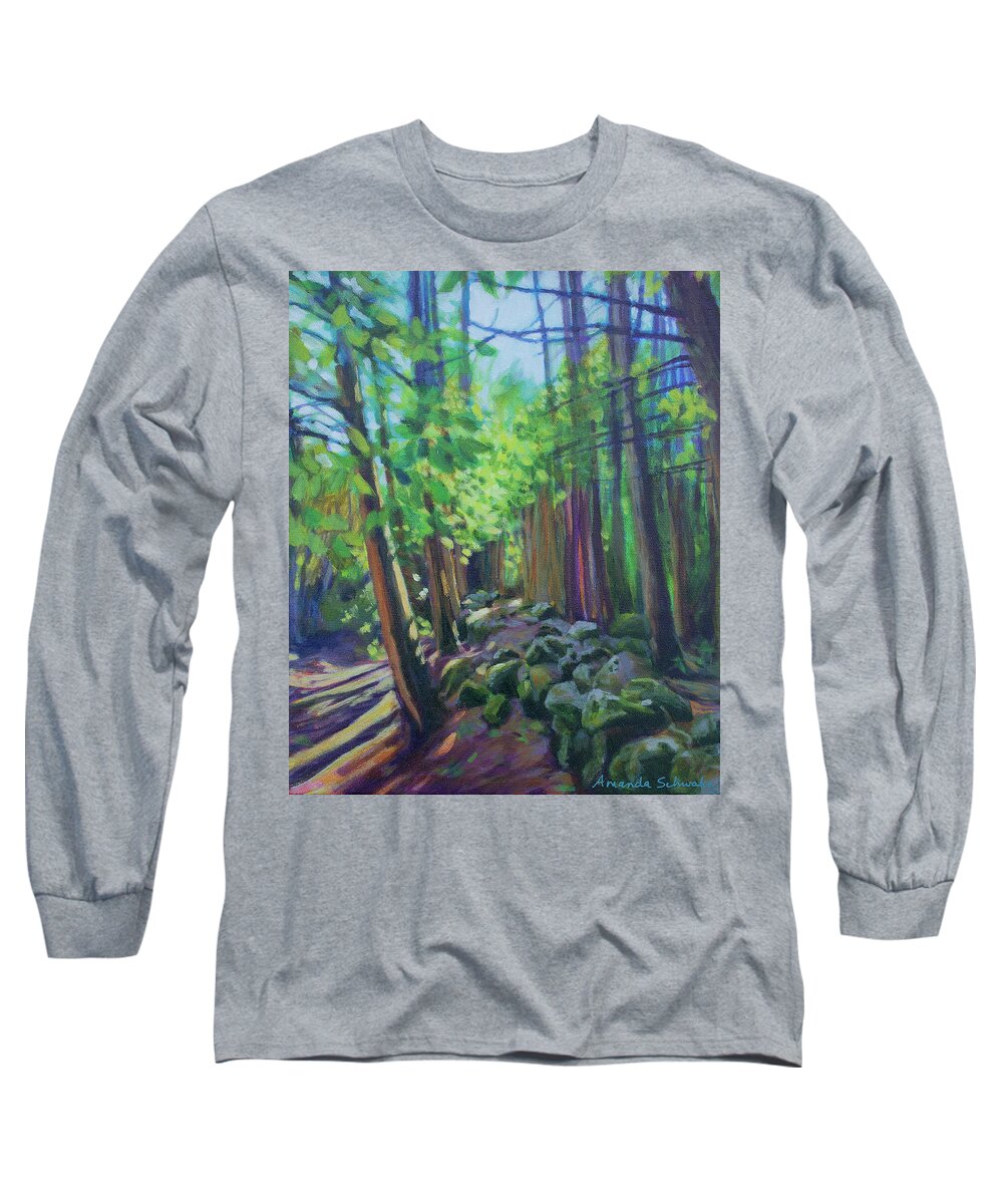 Forest Long Sleeve T-Shirt featuring the painting Old Stone Wall by Amanda Schwabe