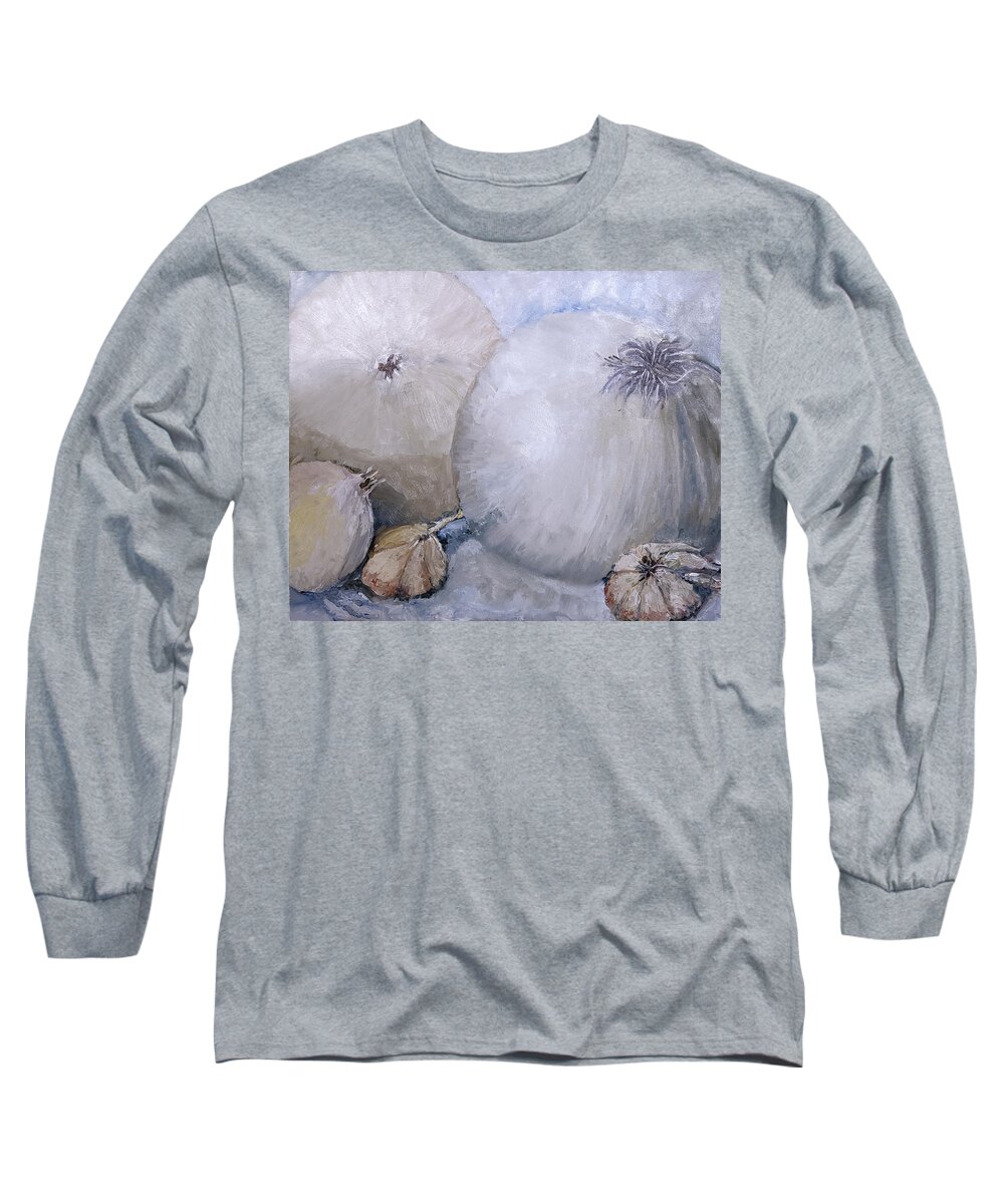 Onion Long Sleeve T-Shirt featuring the painting Onions and Garlic dressed in white by Shelley Bain