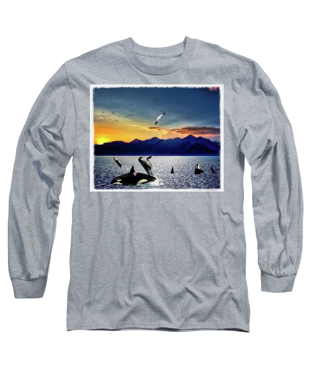 Orcas Long Sleeve T-Shirt featuring the digital art Orcas by Norman Brule