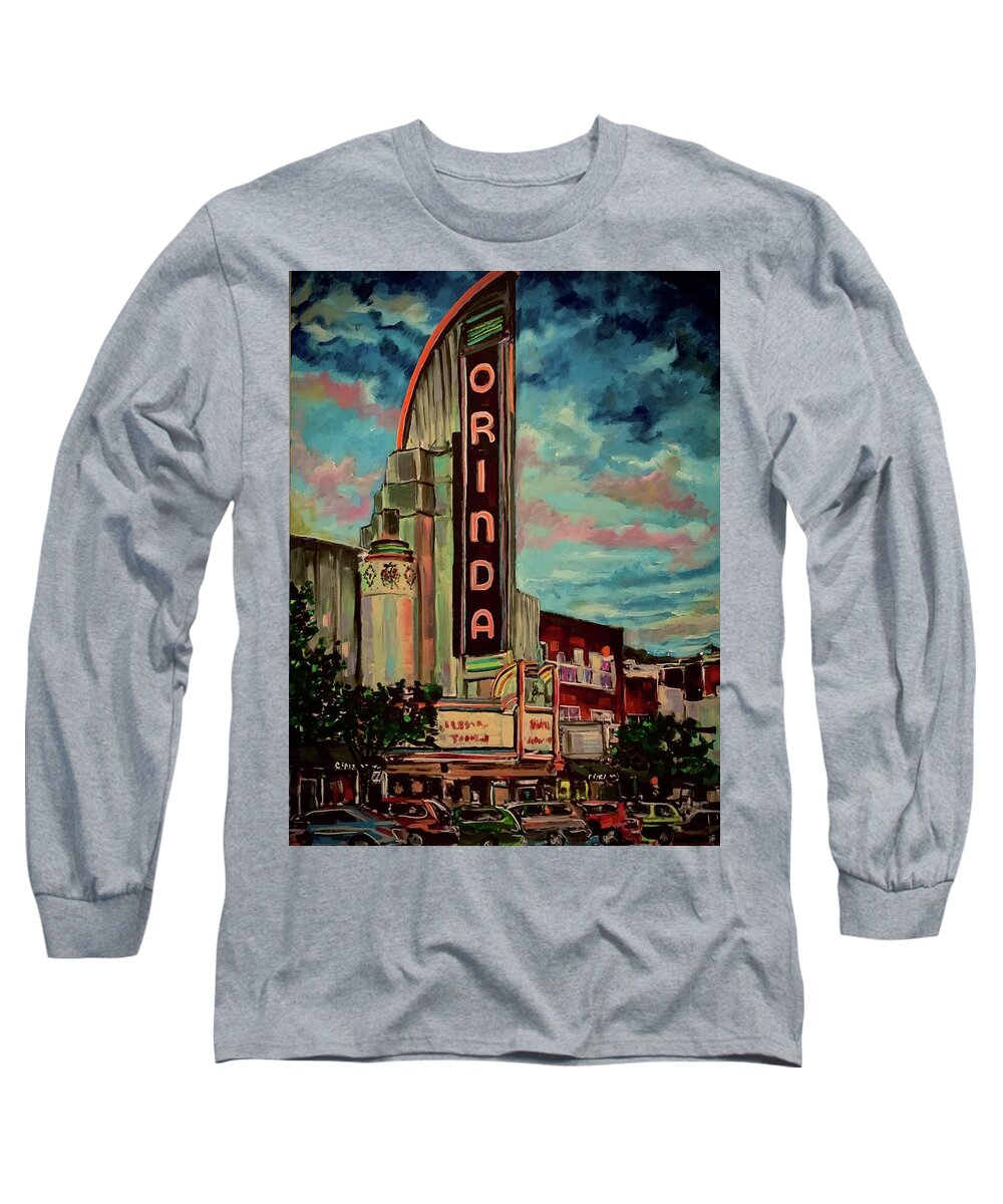 Orinda Long Sleeve T-Shirt featuring the painting Orinda Theater by Joel Tesch