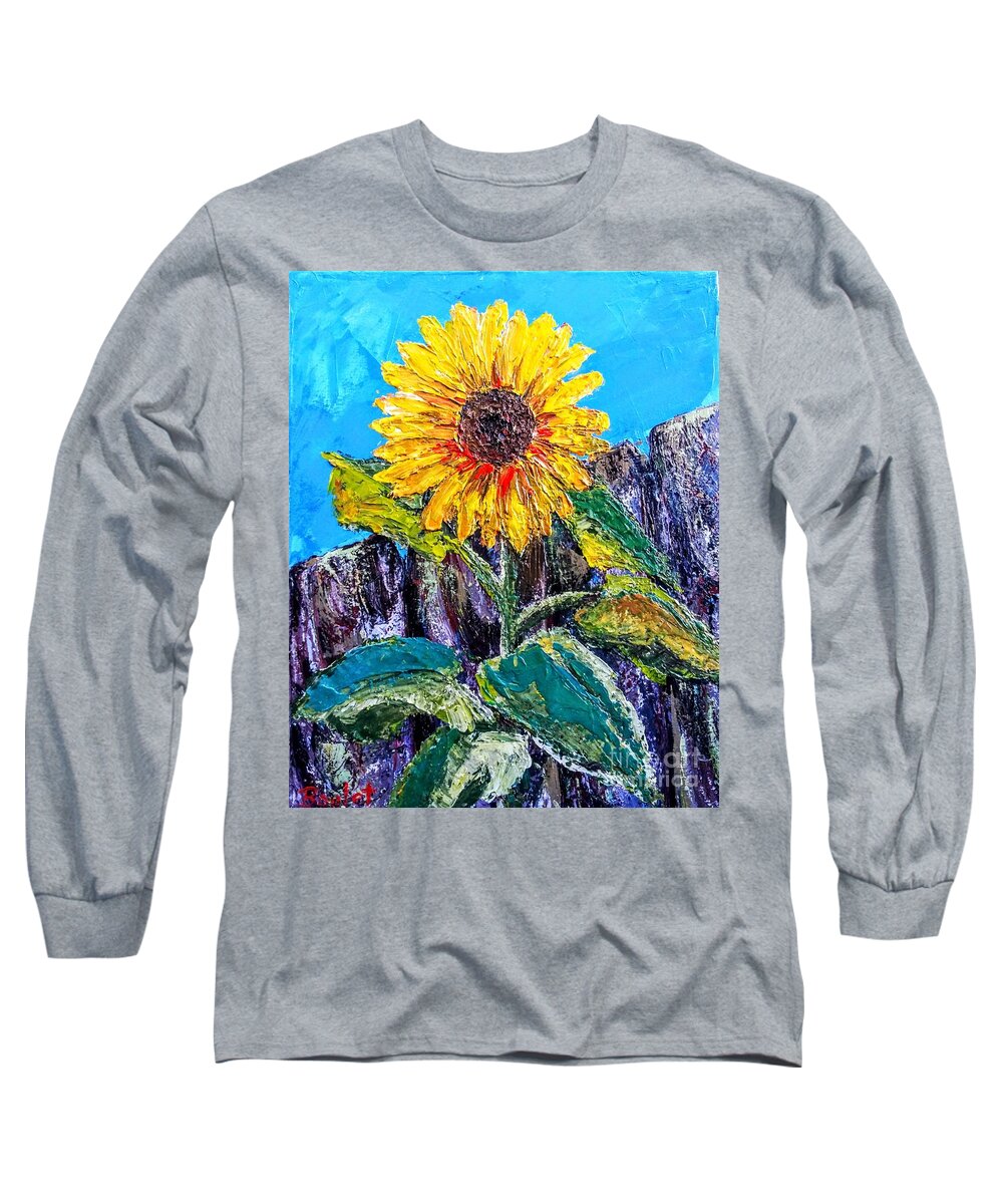 Sunflower Long Sleeve T-Shirt featuring the painting Palette Knife Sunflower by Beverly Boulet