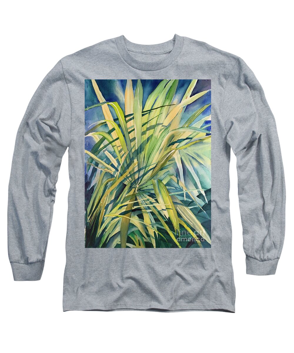 Palm Long Sleeve T-Shirt featuring the painting Palm leaves by Liana Yarckin