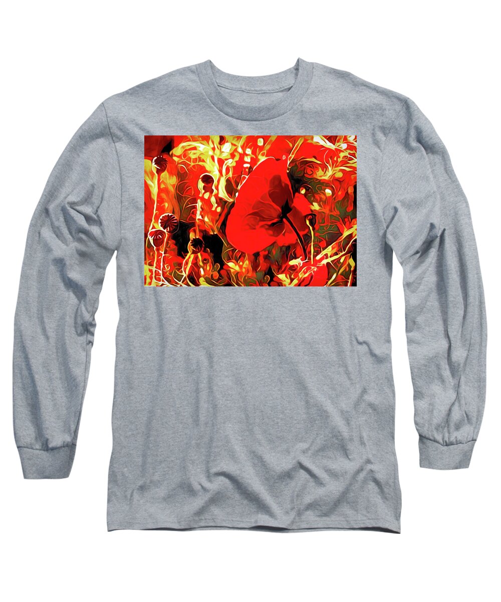 Wild Red Poppy Flowers Long Sleeve T-Shirt featuring the pastel Passionate About Poppies by Susan Maxwell Schmidt