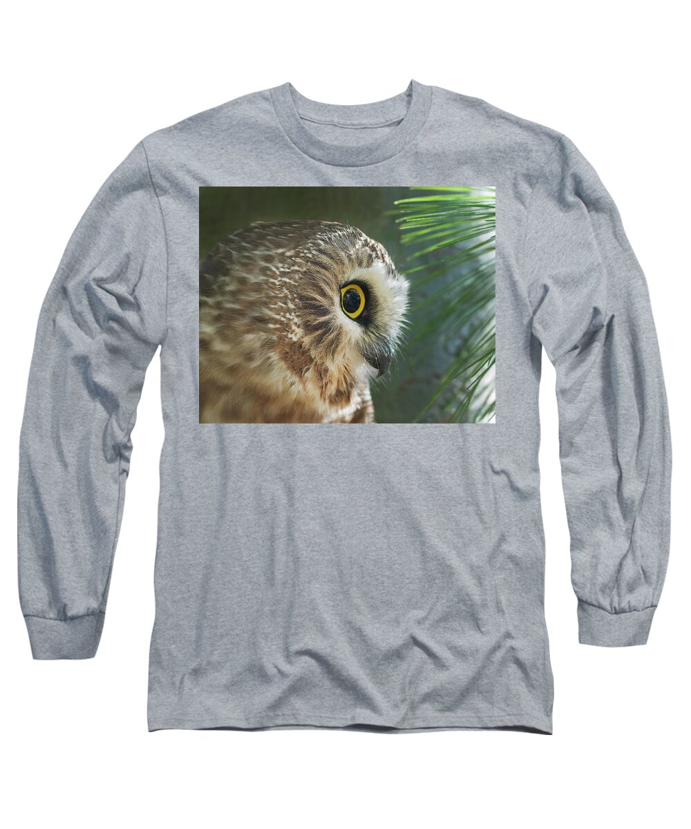 Northern Saw-whet Owl Long Sleeve T-Shirt featuring the photograph Peeking Out by CR Courson