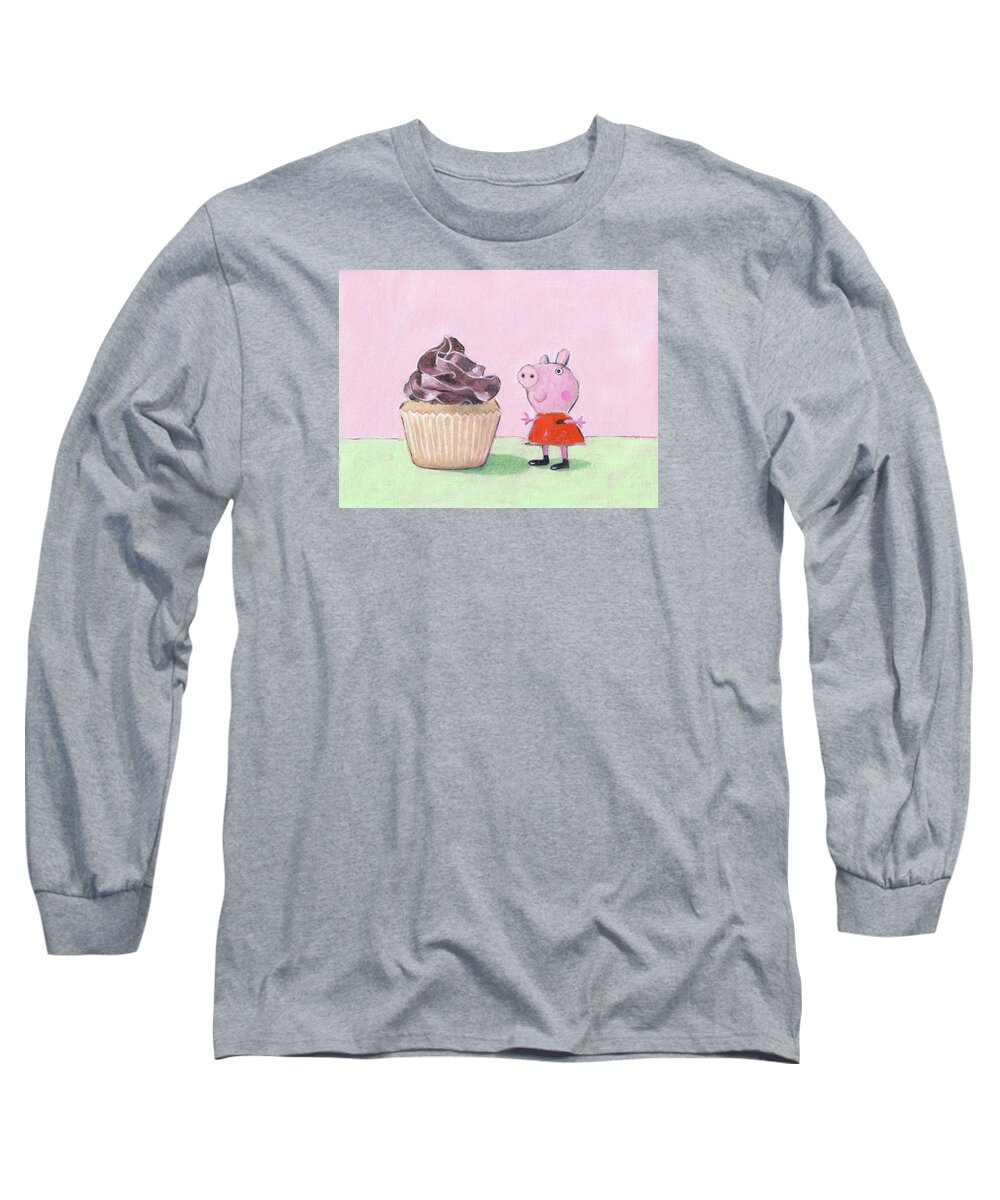 Peppa Finds A Giant Cupcake Long Sleeve T-Shirt featuring the painting Peppa Finds A Giant Cupcake by Kazumi Whitemoon
