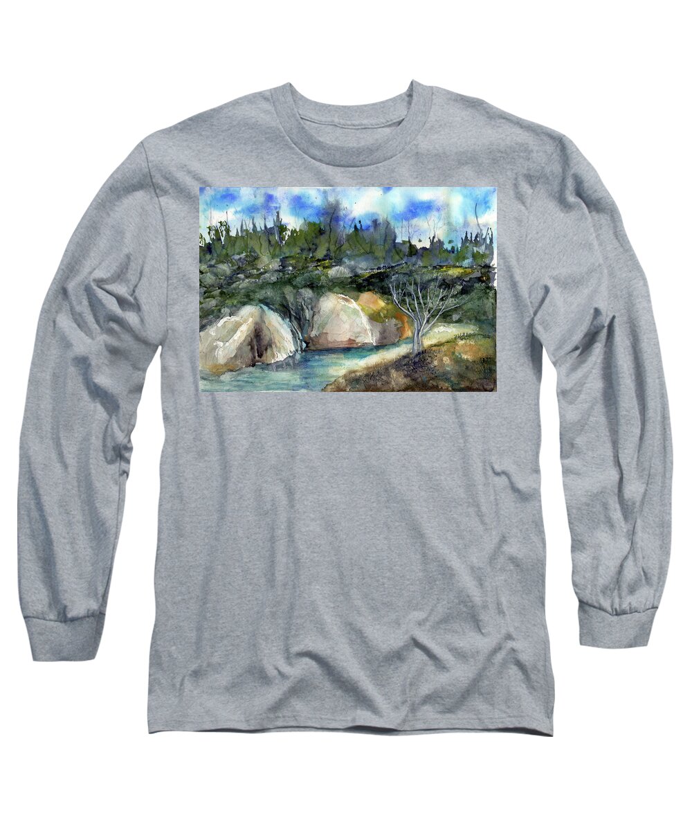 Calfornia Long Sleeve T-Shirt featuring the painting Point Lobos After the Fire by Randy Sprout