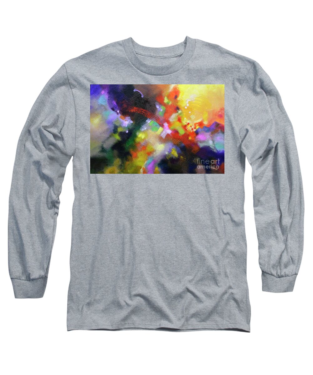 Abstract Geometric Long Sleeve T-Shirt featuring the painting Points of Light by Sally Trace