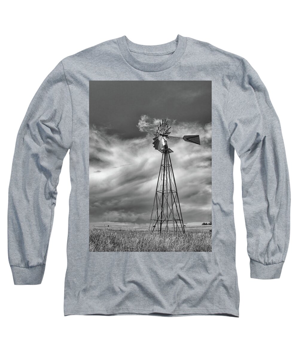 Prairie Long Sleeve T-Shirt featuring the photograph Prairie Windmill by Bob Falcone