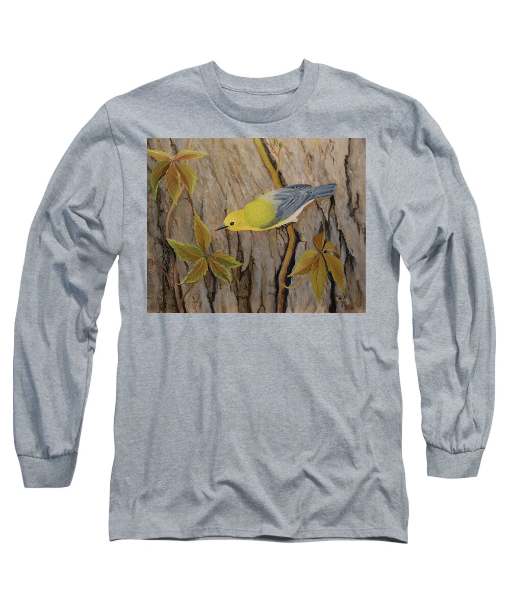 Warbler Long Sleeve T-Shirt featuring the painting Prothonotary Warbler by Charles Owens