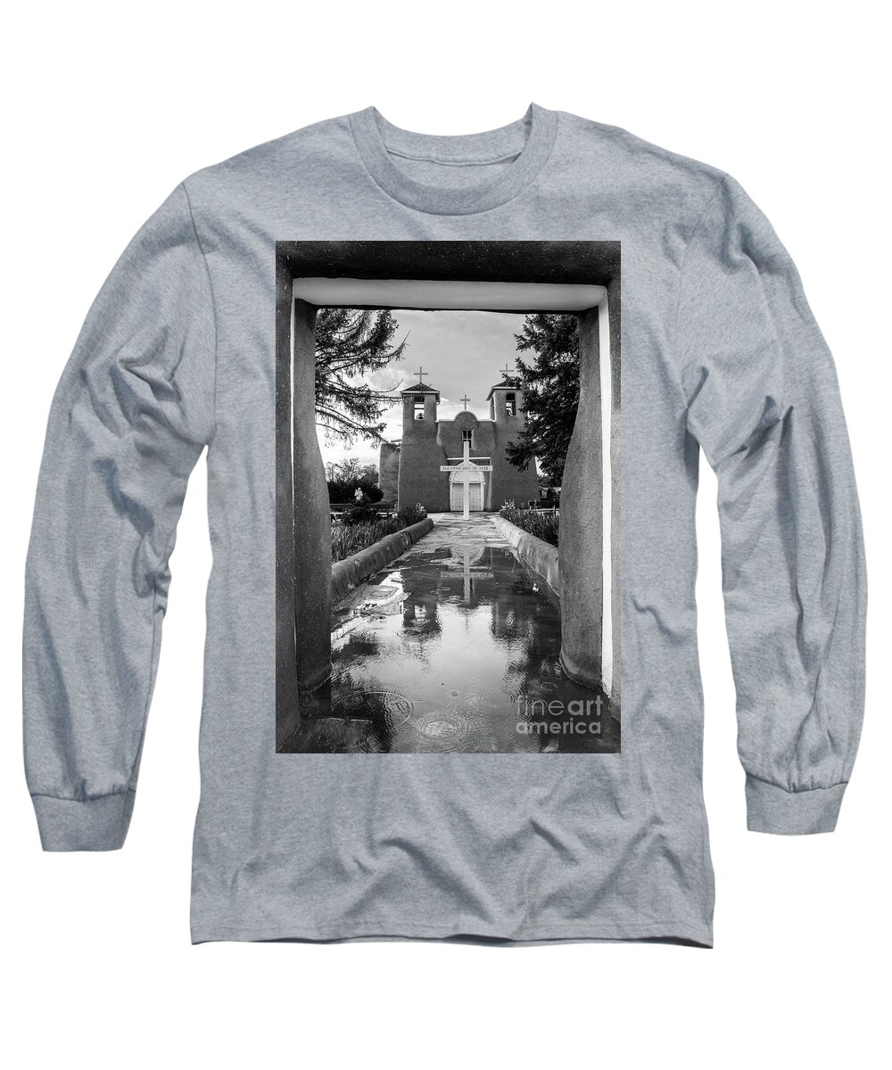 Taos Long Sleeve T-Shirt featuring the photograph Rainy day at the St Francis de Asis Church by Elijah Rael