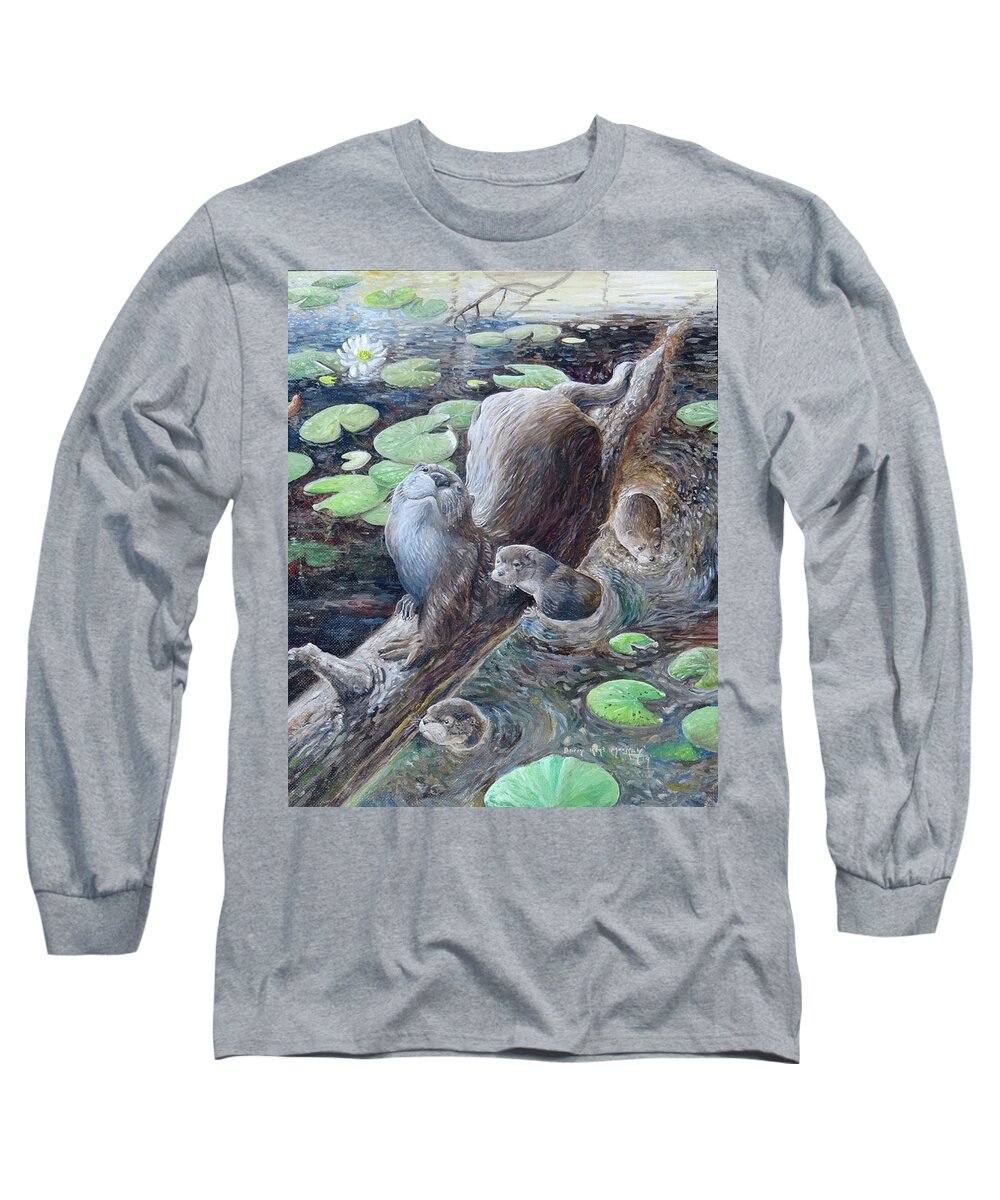 River Otter Long Sleeve T-Shirt featuring the painting River Otters by Barry Kent MacKay