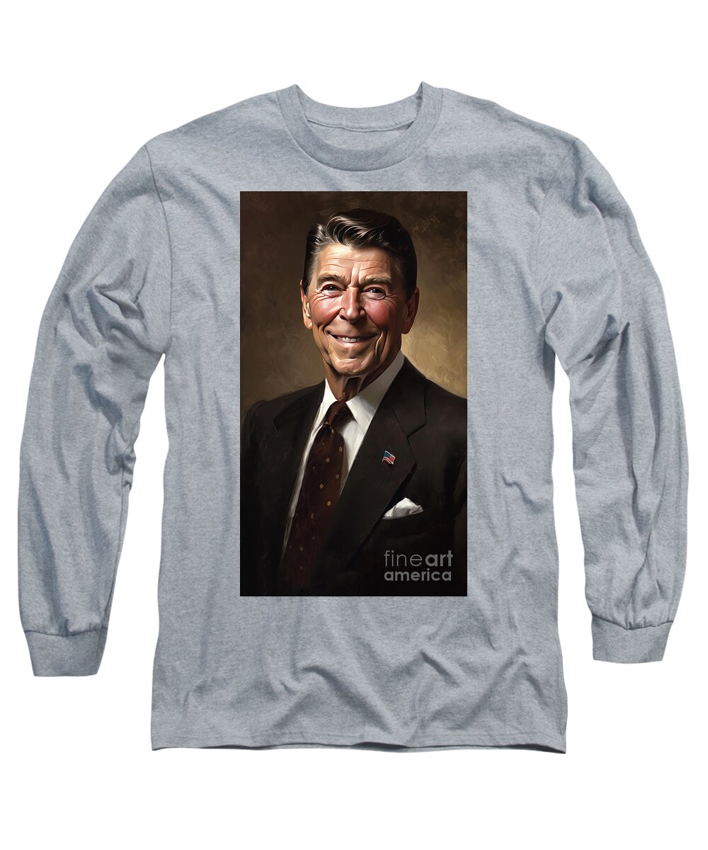 Ronald Reagan Long Sleeve T-Shirt featuring the digital art Ronald Reagan by Carlos Diaz