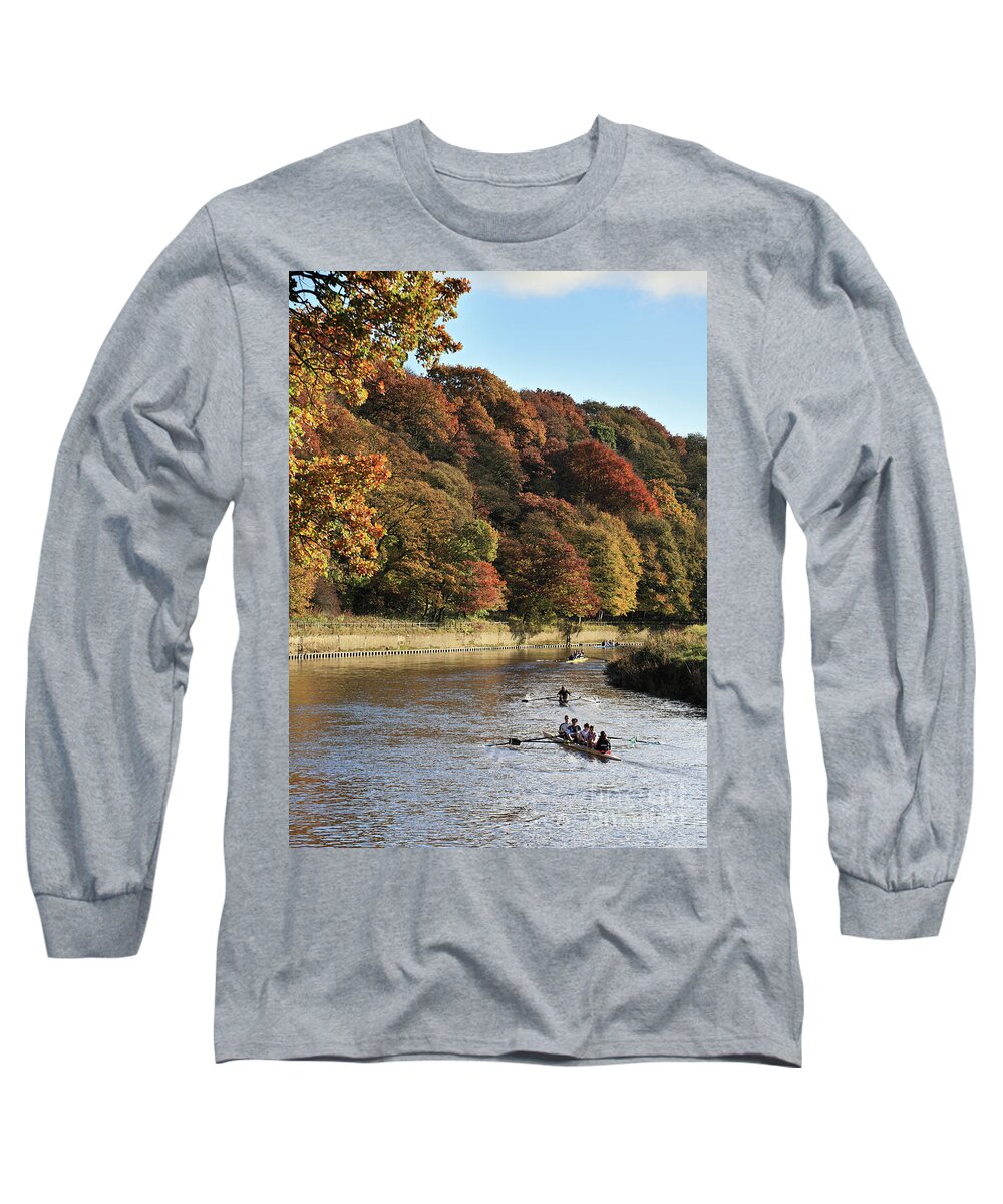 Autumn Long Sleeve T-Shirt featuring the photograph Rowing on the river Wear in autumn by Bryan Attewell