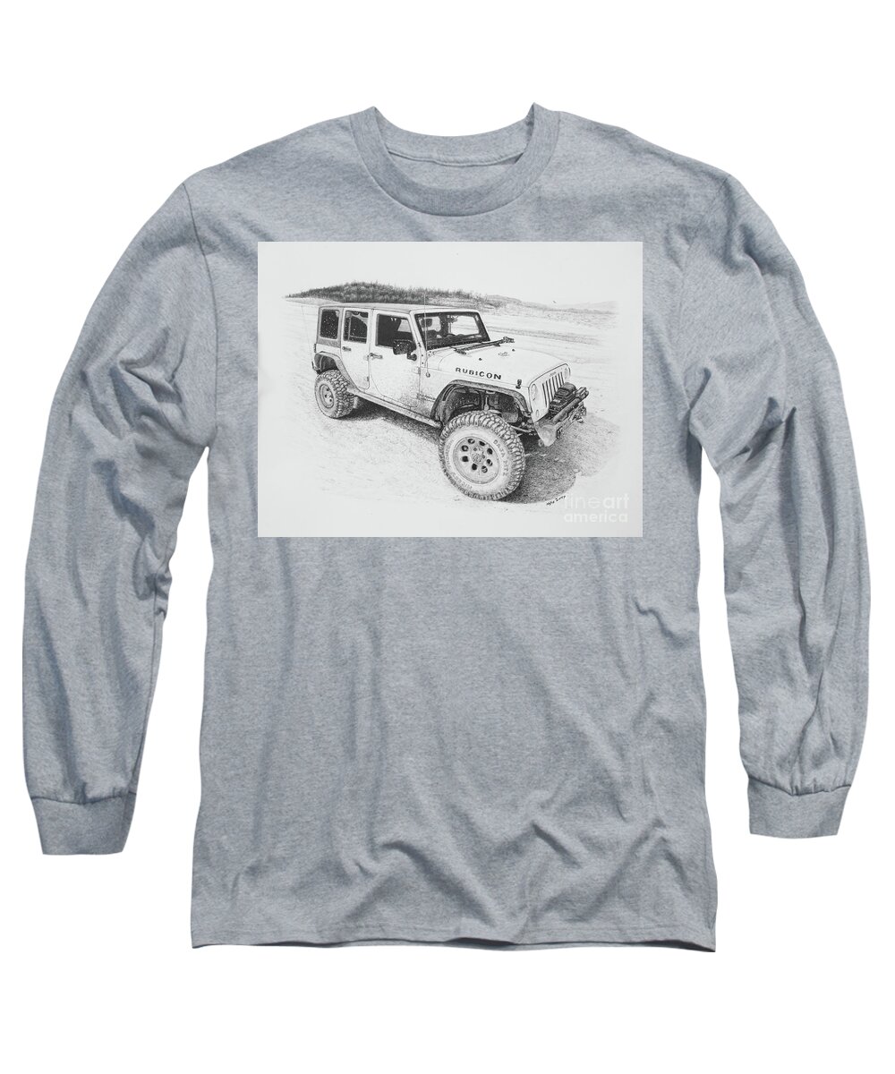Graphite Long Sleeve T-Shirt featuring the drawing Rubicon by Mike Ivey