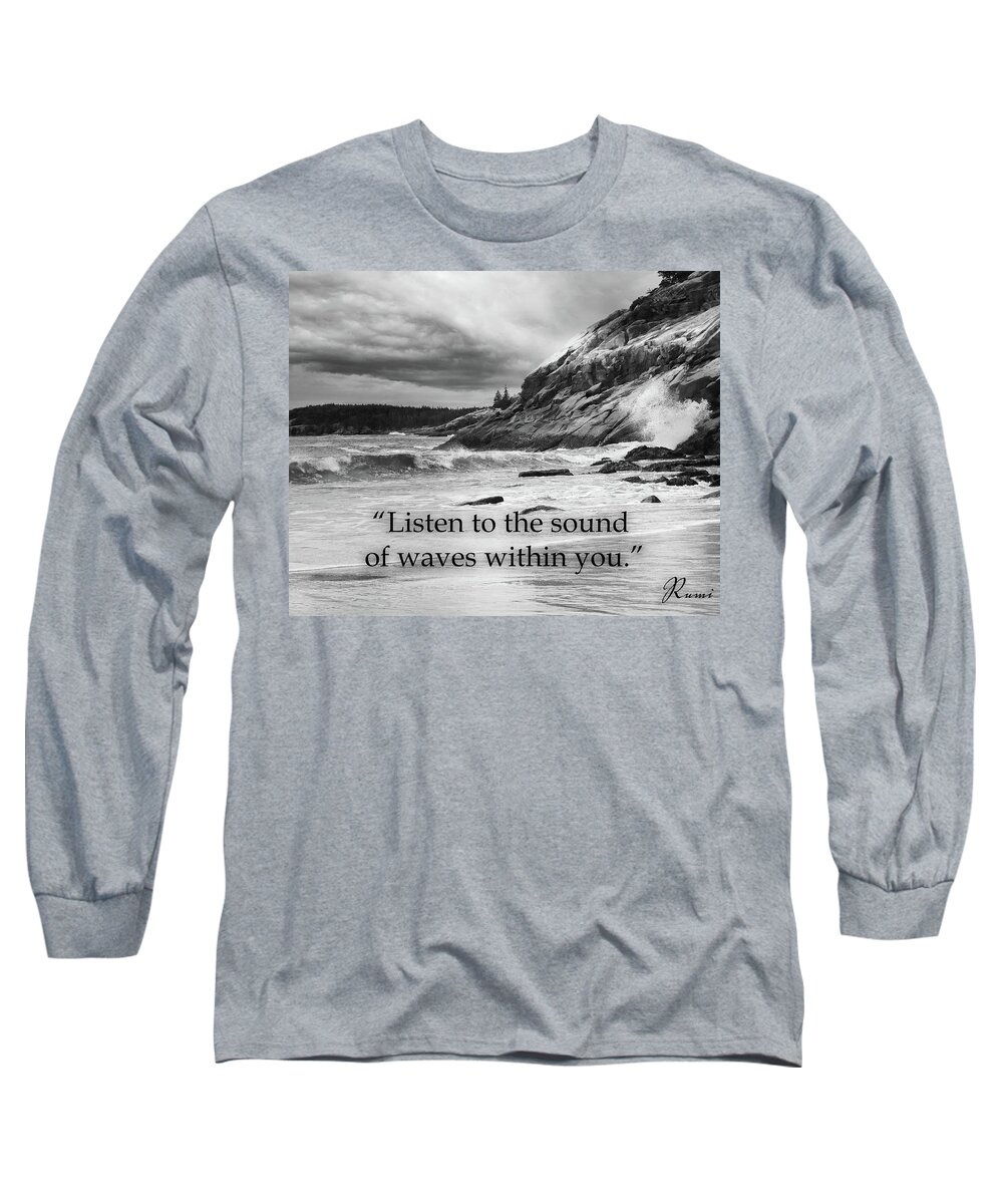 Rumi Wave Quote Long Sleeve T-Shirt featuring the mixed media Rumi Waves Quote by Dan Sproul
