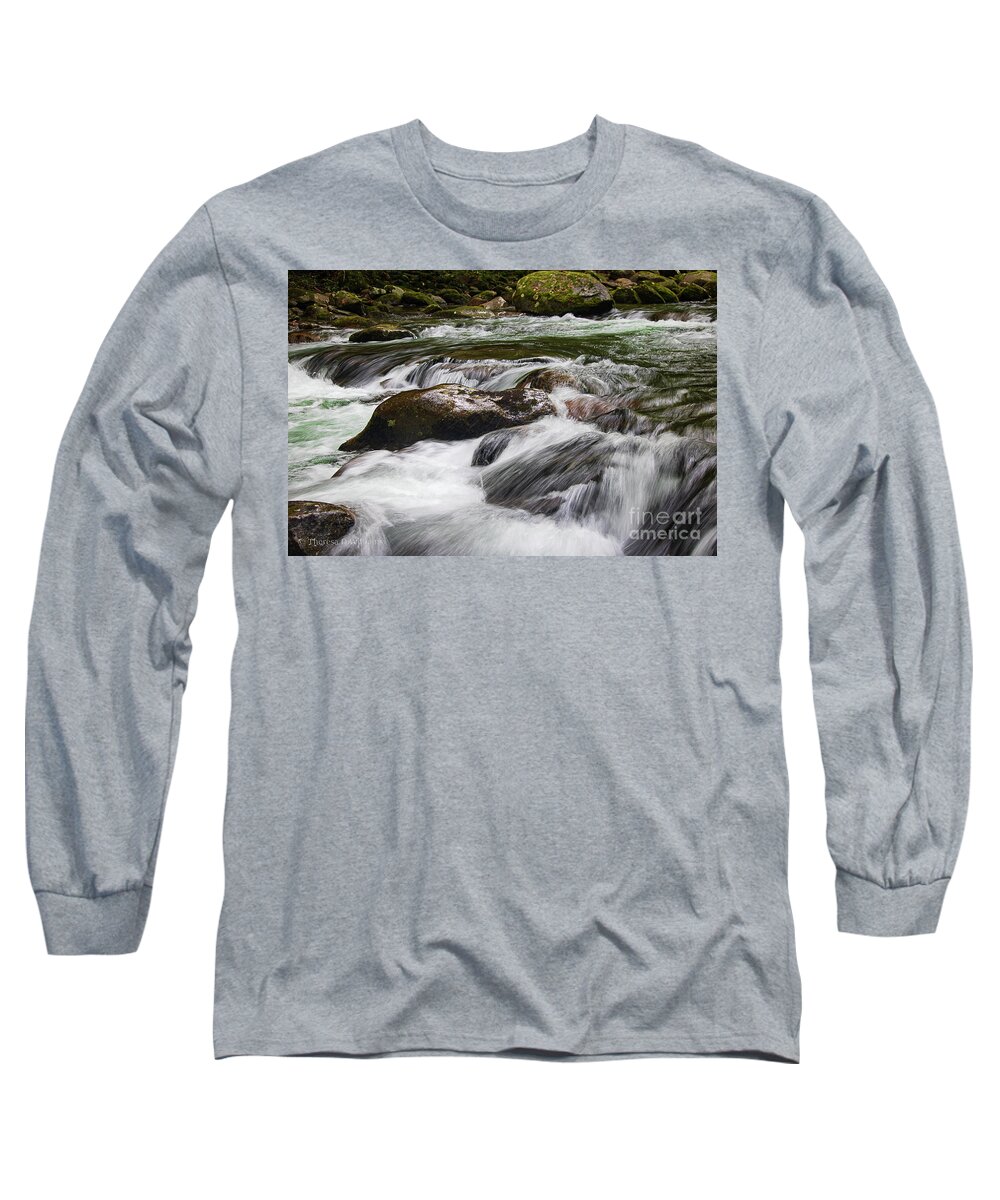 Landscape Long Sleeve T-Shirt featuring the photograph Rushing mountain water, Smoky Mountains, Big Creek North Carolina by Theresa D Williams