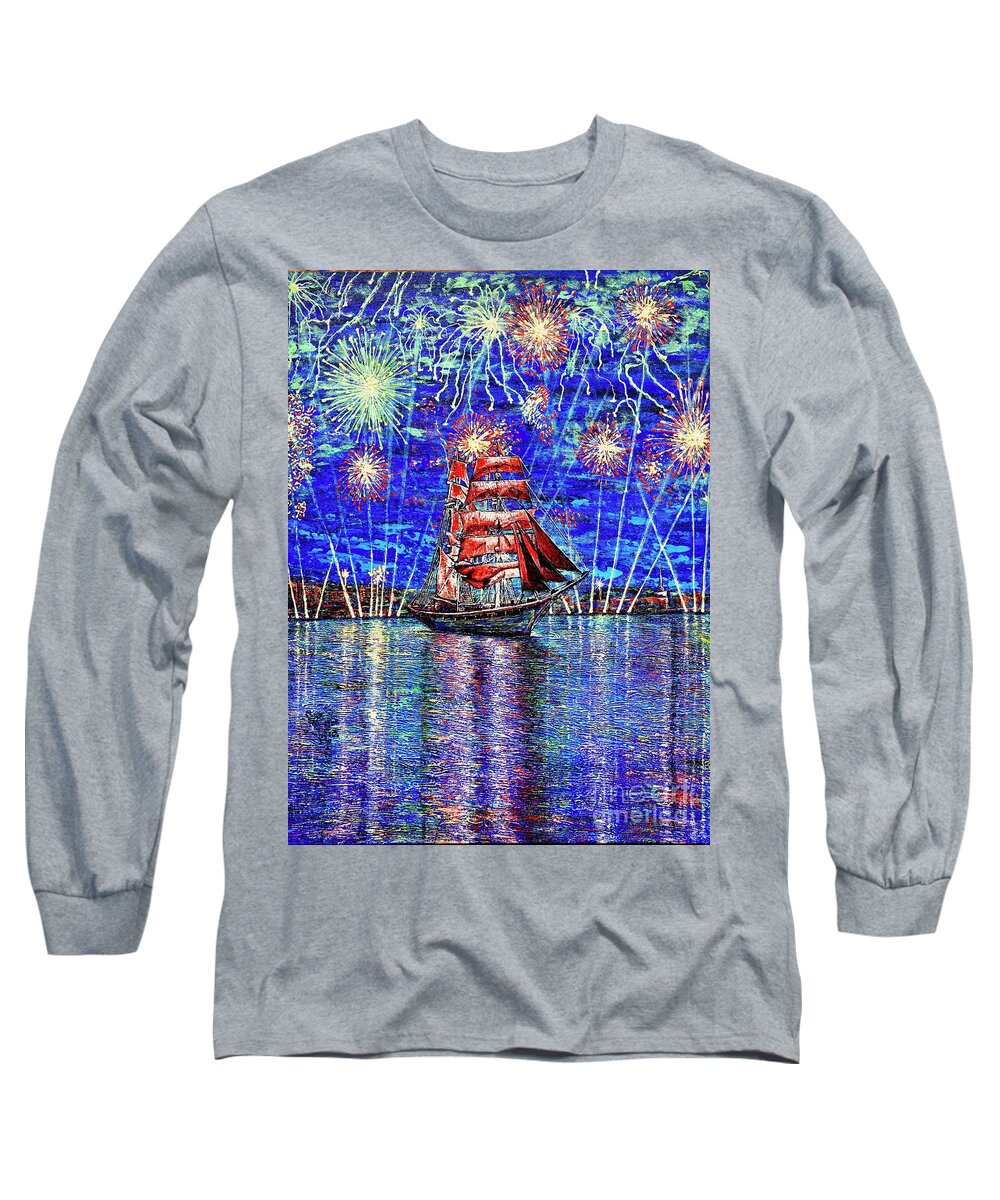 Seascape Long Sleeve T-Shirt featuring the painting Scarlet Sail by Viktor Lazarev