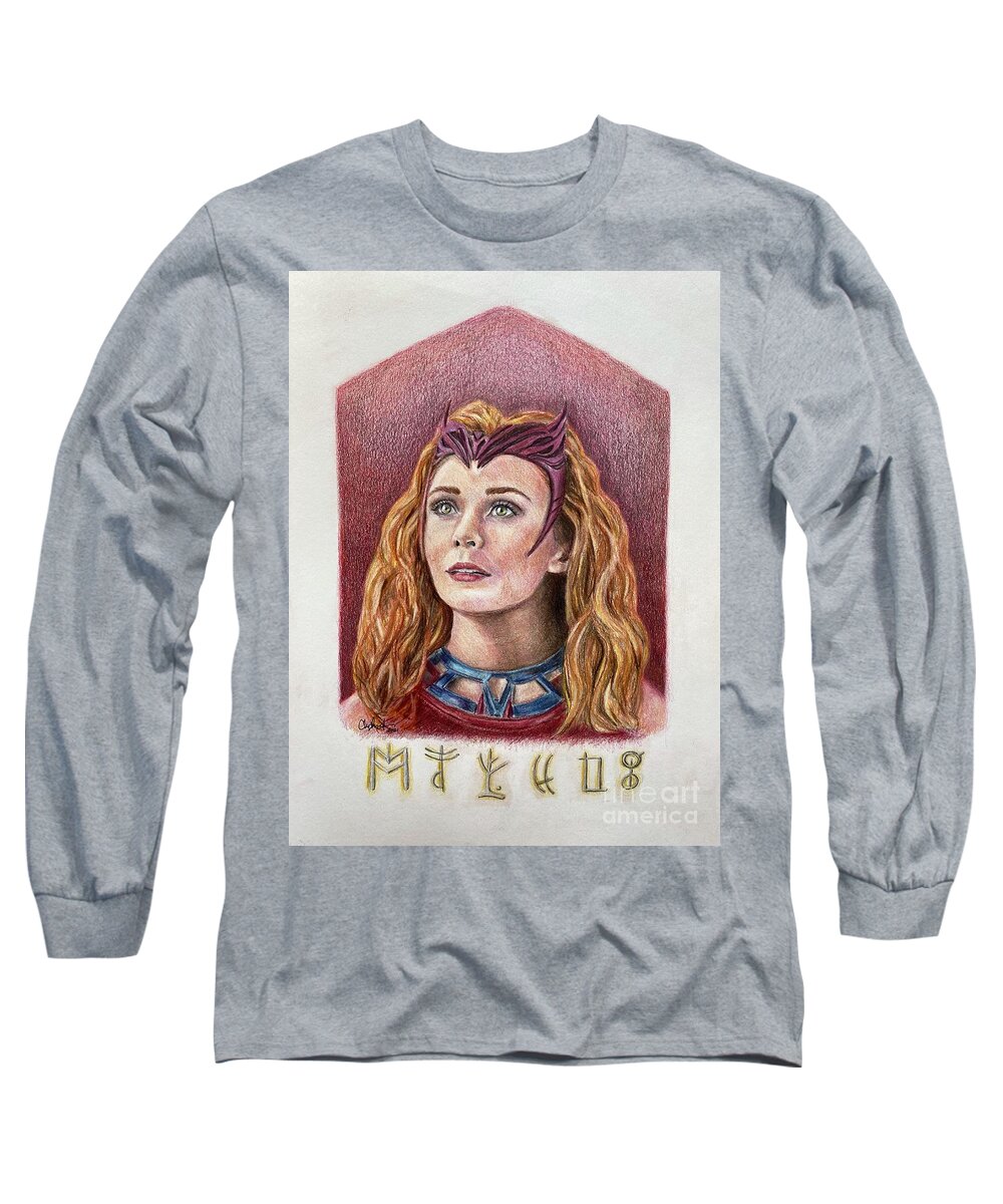 Scarlet Witch Long Sleeve T-Shirt featuring the drawing Scarlet Witch / Wanda Maximoff by Christine Jepsen