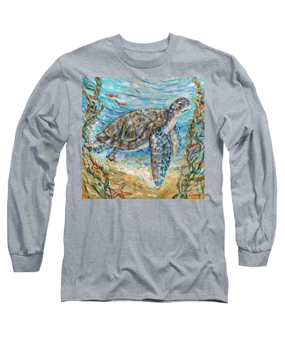 Ocean Long Sleeve T-Shirt featuring the painting Sea Turtle Cheer by Linda Olsen