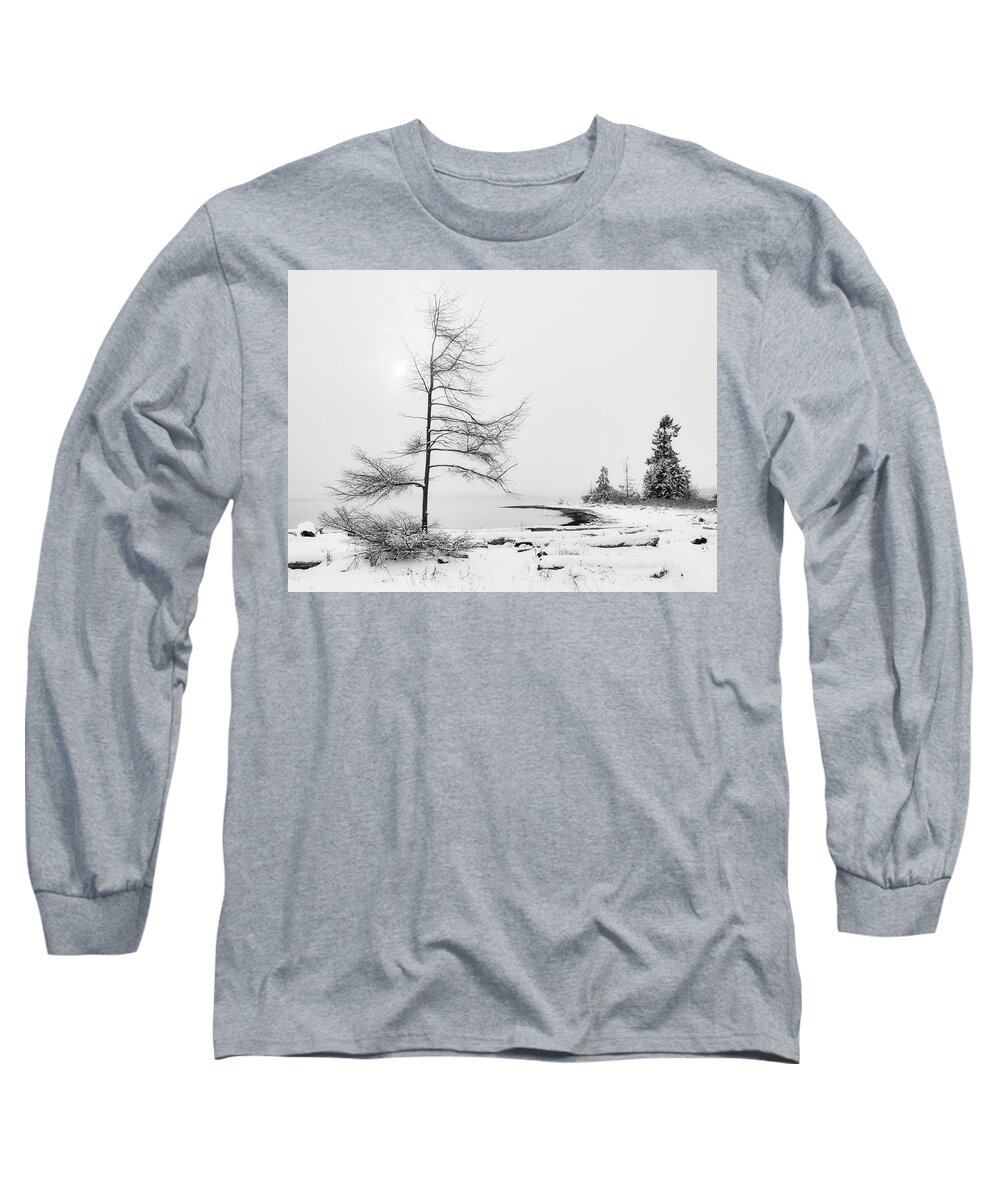 Landscape Long Sleeve T-Shirt featuring the photograph Seaborne Trees and Sun Black and White by Allan Van Gasbeck