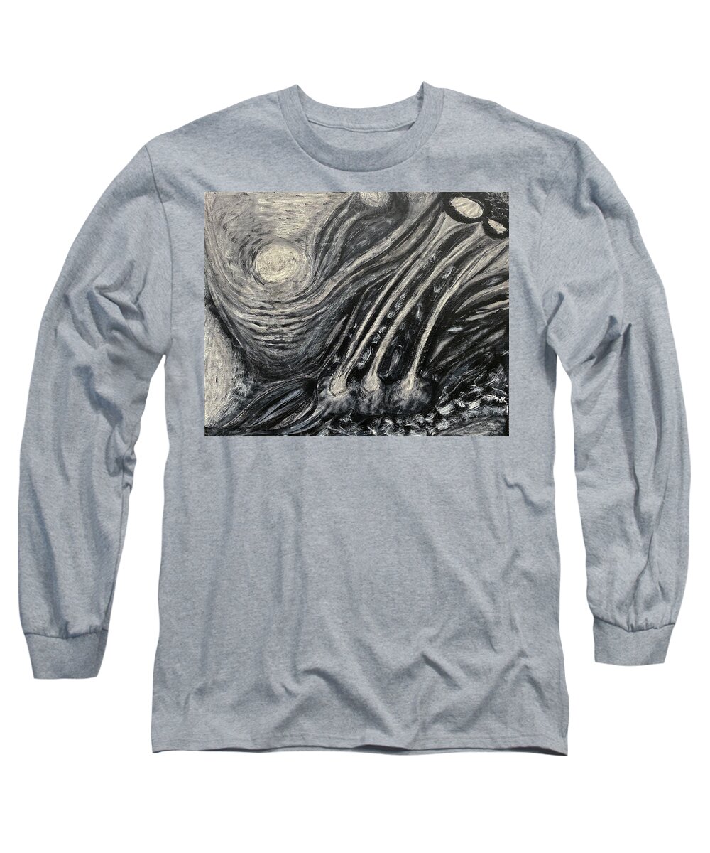Monochrome Long Sleeve T-Shirt featuring the painting She Creates Her World by David Feder