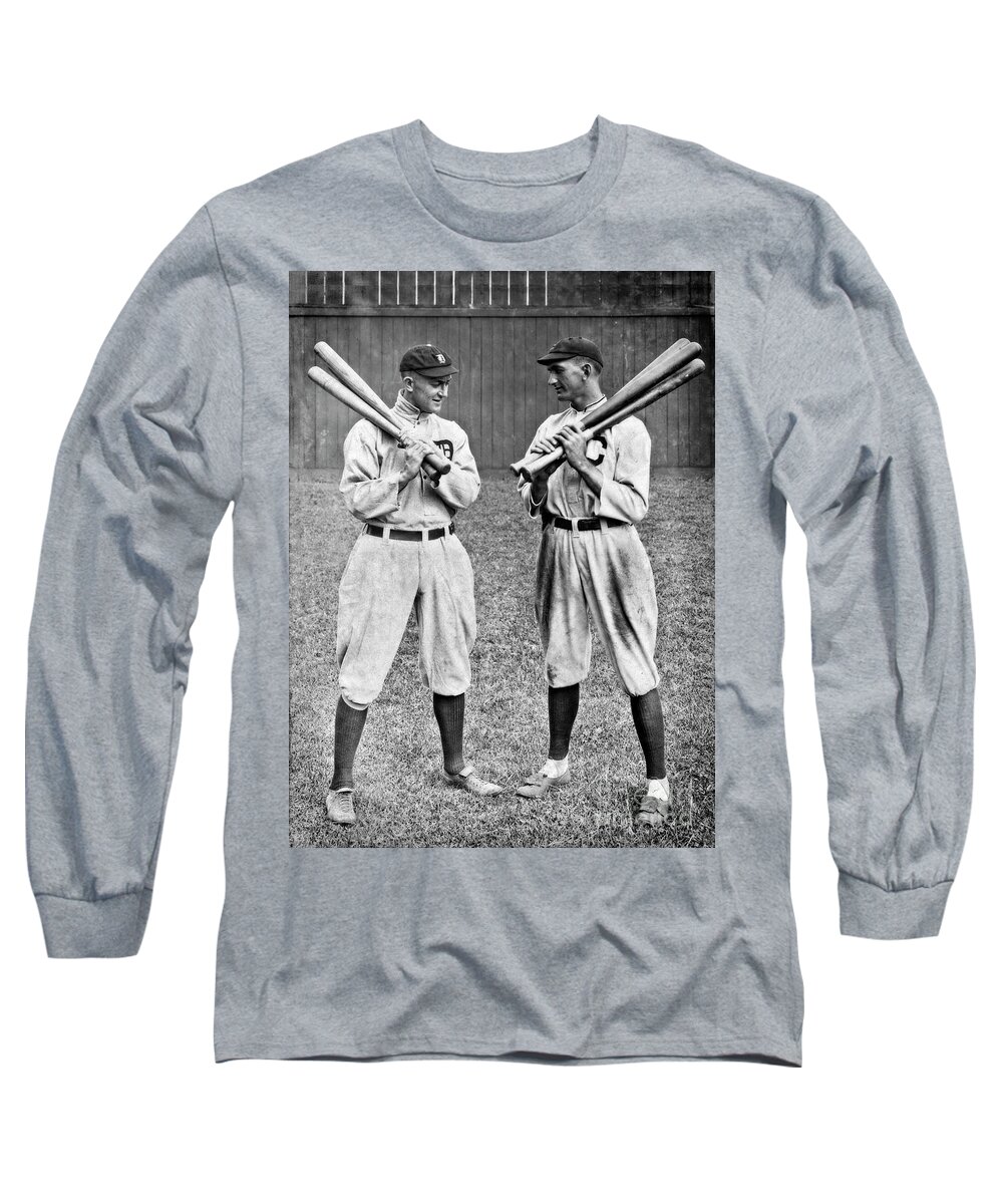 Shoeless Long Sleeve T-Shirt featuring the photograph Shoeless Joe Jackson and Ty Cobb - circa 1913 by Doc Braham