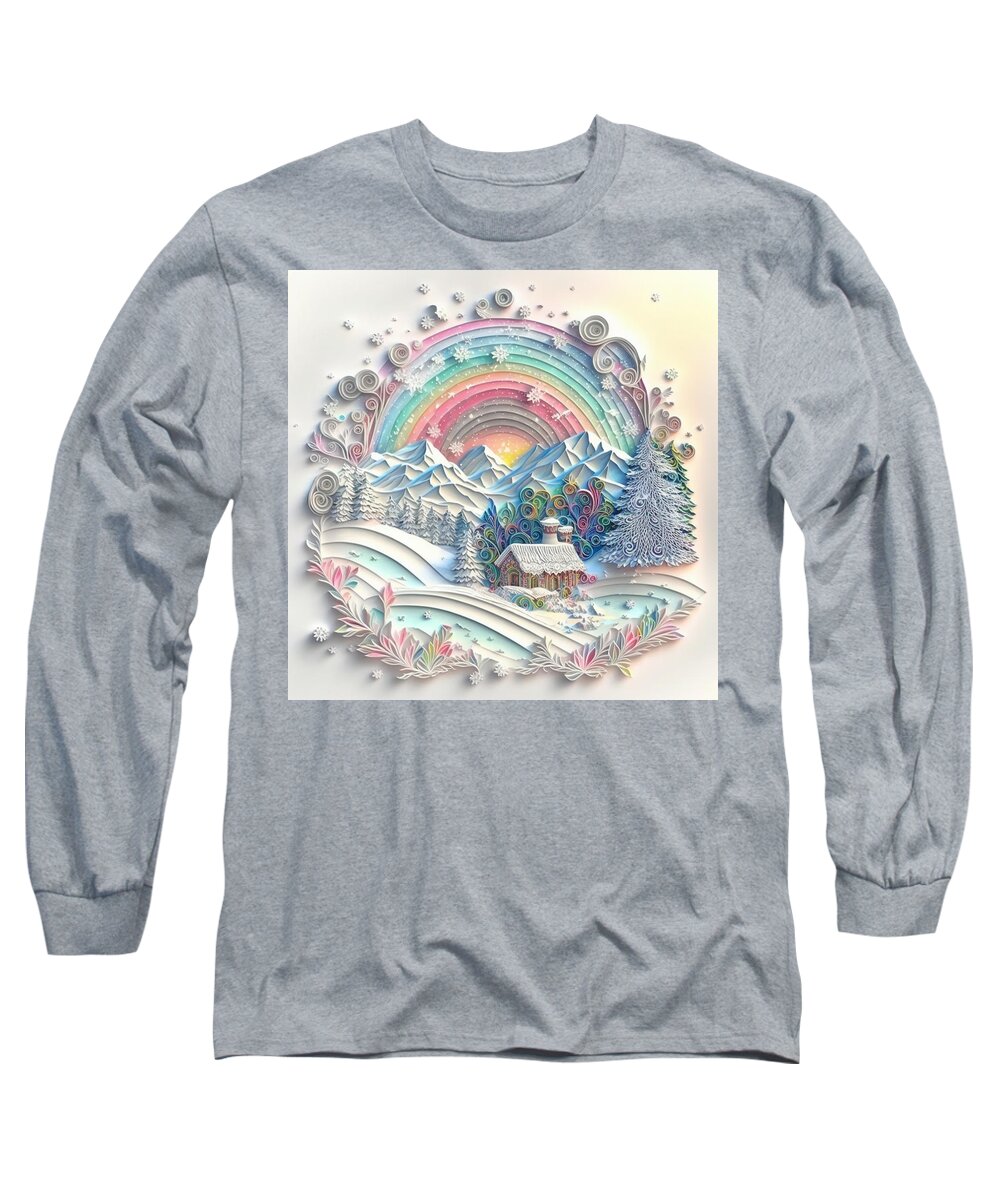 Paper Craft Long Sleeve T-Shirt featuring the mixed media Snow And Rainbow I by Jay Schankman