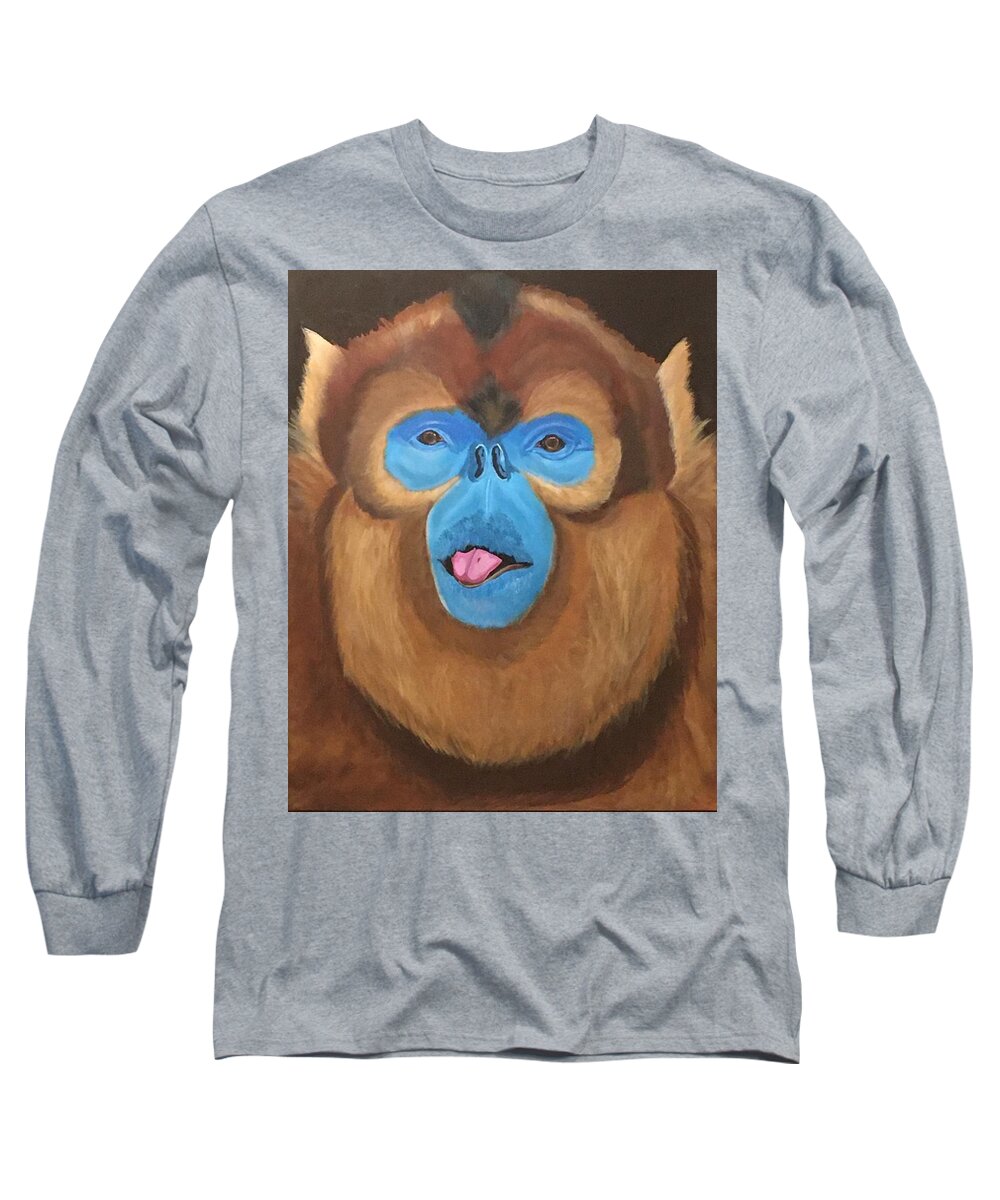  Long Sleeve T-Shirt featuring the painting Snub Nose Monkey-Back at You by Bill Manson