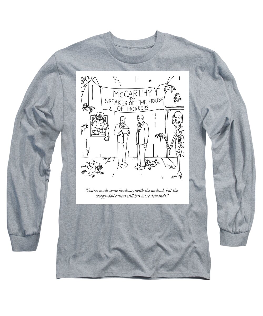 you've Made Some Headway With The Undead Long Sleeve T-Shirt featuring the drawing Some Headway With The Undead by Adam Douglas Thompson