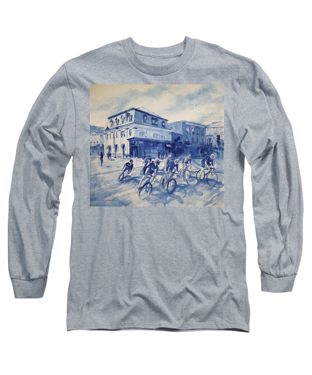 Green Mountain Stage Race Long Sleeve T-Shirt featuring the painting Spinning Wheels by Amanda Amend