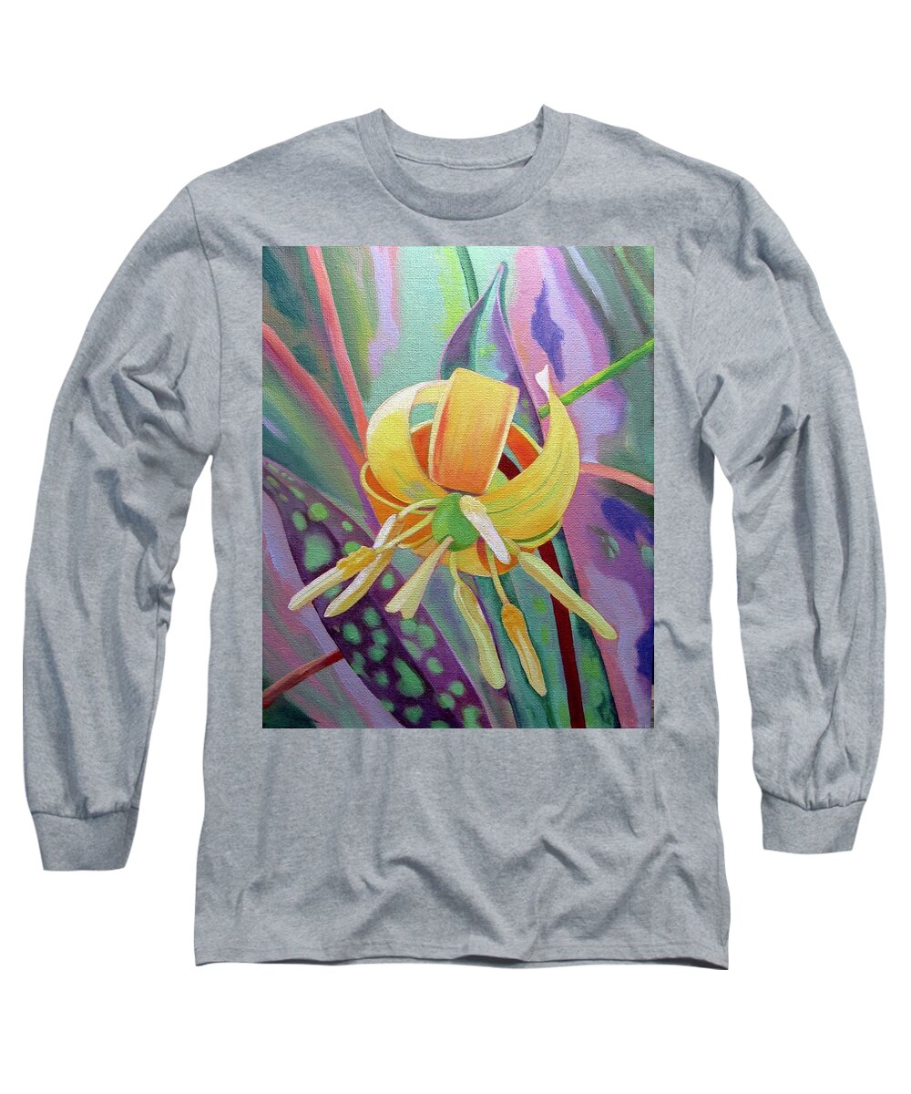 Trout Lily Long Sleeve T-Shirt featuring the painting Spring Trout Lily by Shirley Galbrecht