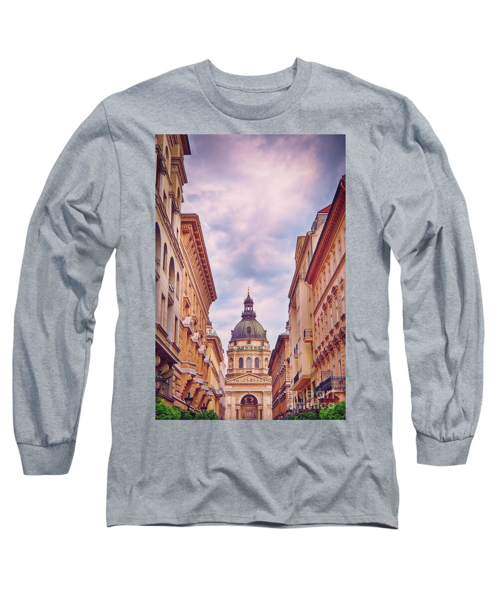 Basilica Long Sleeve T-Shirt featuring the photograph St. Stephen Basilica in Budapest on a beautiful day by Mendelex Photography