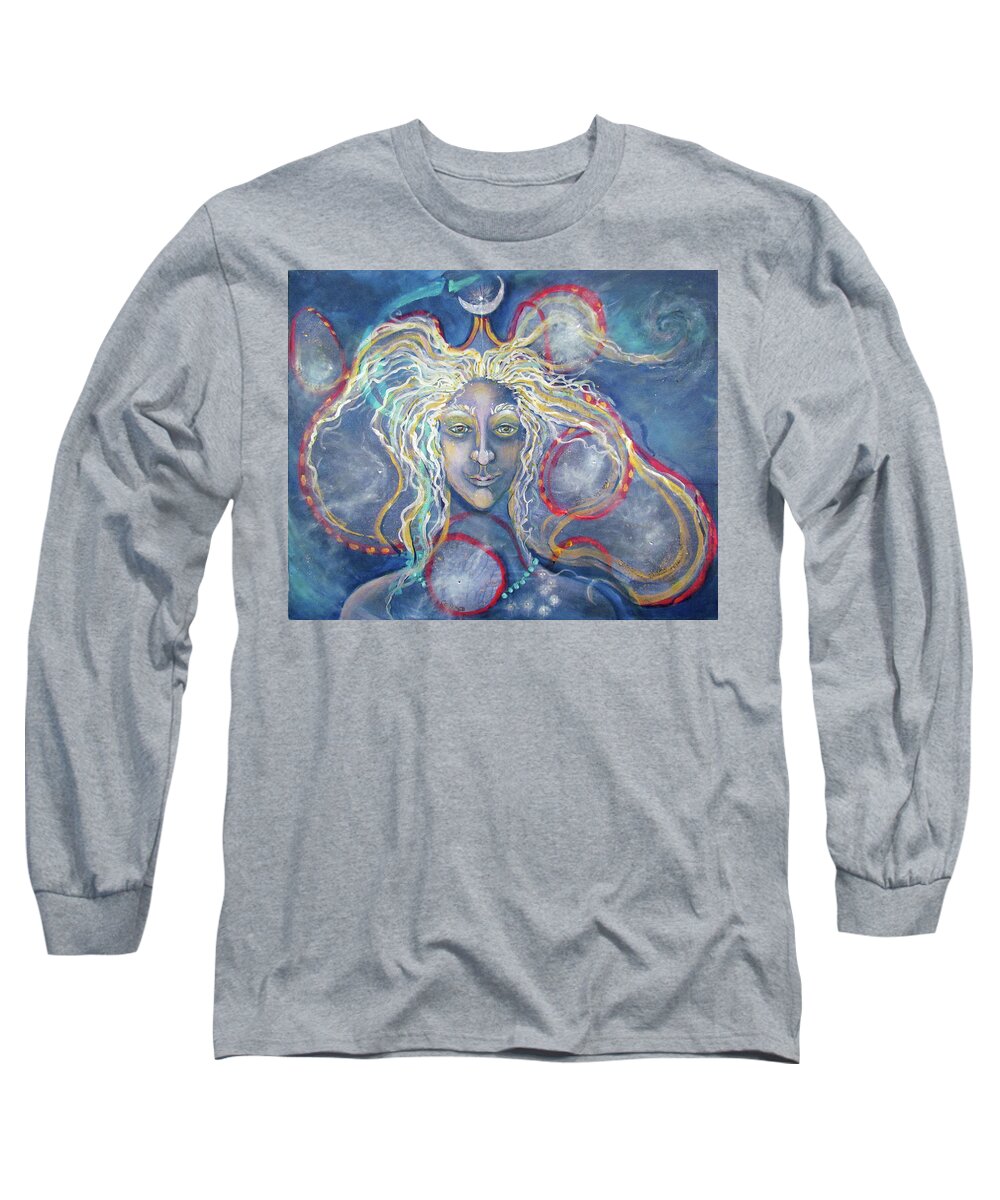 Star Woman. Star Long Sleeve T-Shirt featuring the painting Star Woman The Lady Star Moon by Feather Redfox