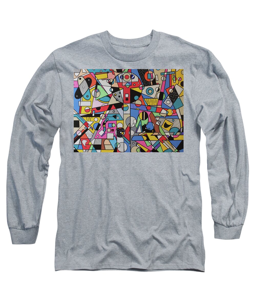 Abstract Art Long Sleeve T-Shirt featuring the painting Stick Figures Two by Robert Margetts