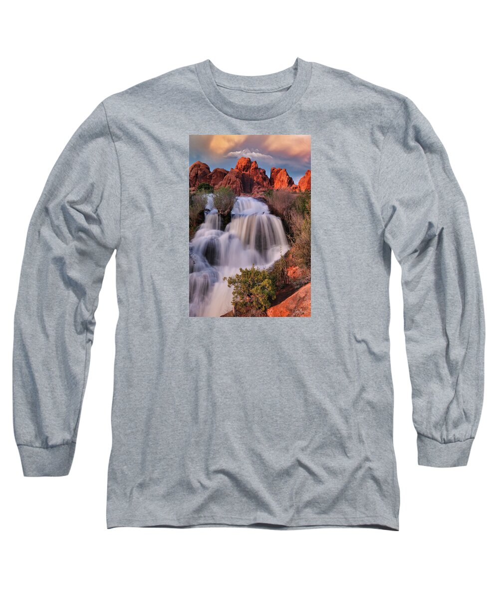 Moab Long Sleeve T-Shirt featuring the photograph Sunset at Faux Falls by Dan Norris