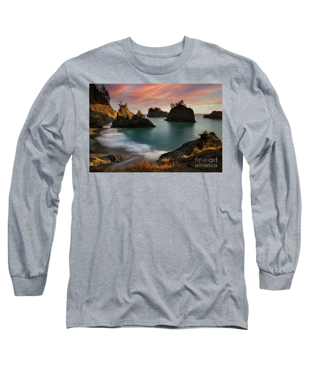 Water Photography Long Sleeve T-Shirt featuring the photograph Sunset at Secret Beach by Keith Kapple