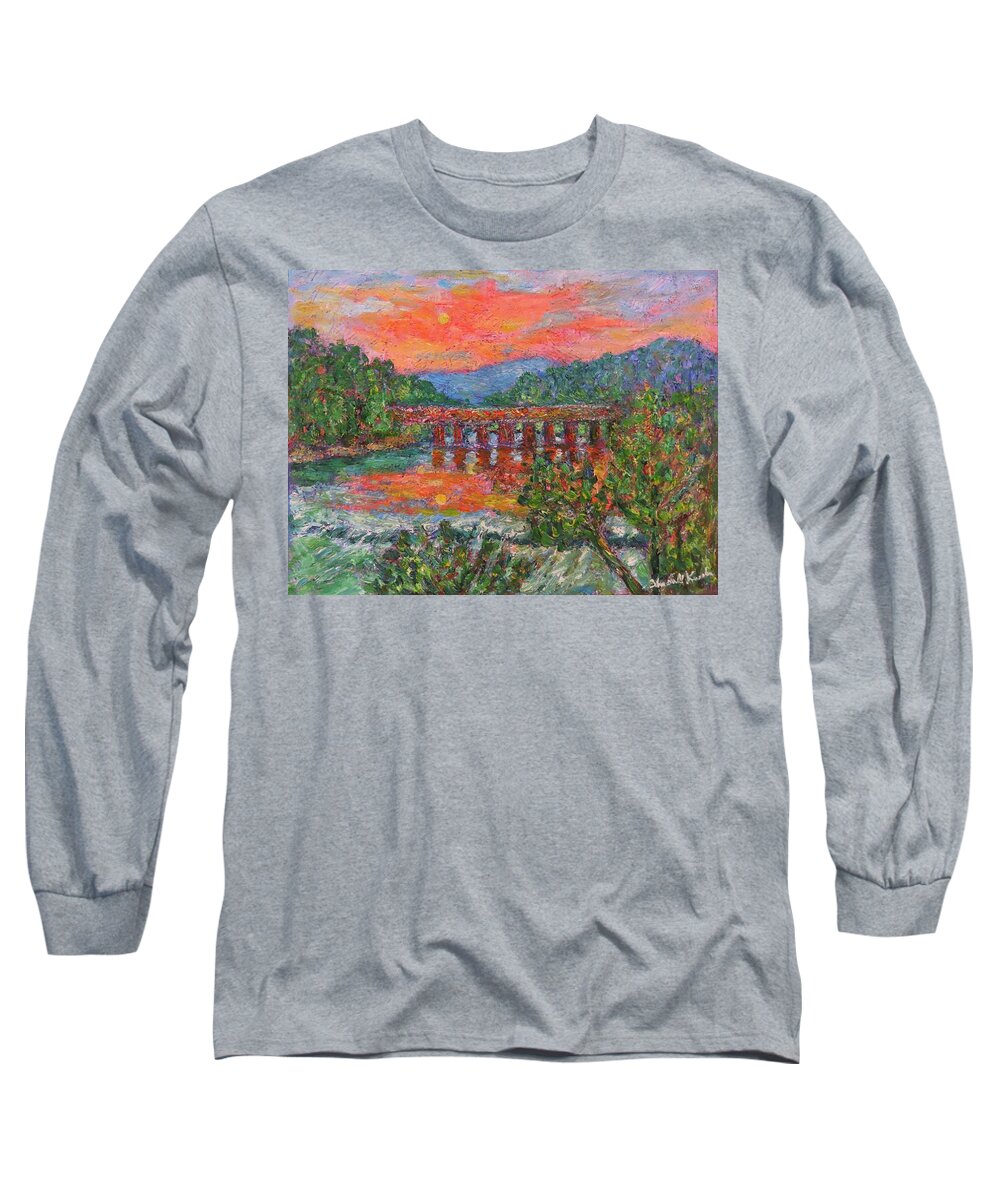 Kendall Kessler Long Sleeve T-Shirt featuring the painting Sunset on the New River by Kendall Kessler