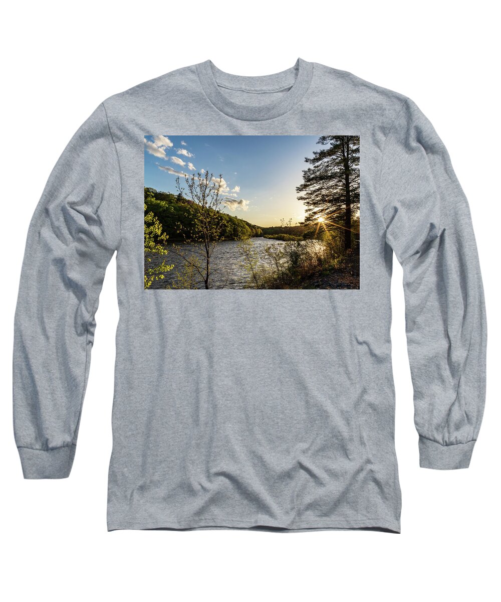 Sunset Long Sleeve T-Shirt featuring the photograph Sunset on the Upper Delaware Scenic and Recreational River by Amelia Pearn