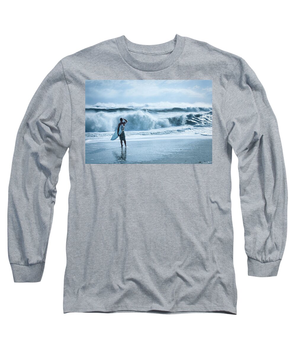 Surfer Long Sleeve T-Shirt featuring the photograph Surfer Watch by Laura Fasulo