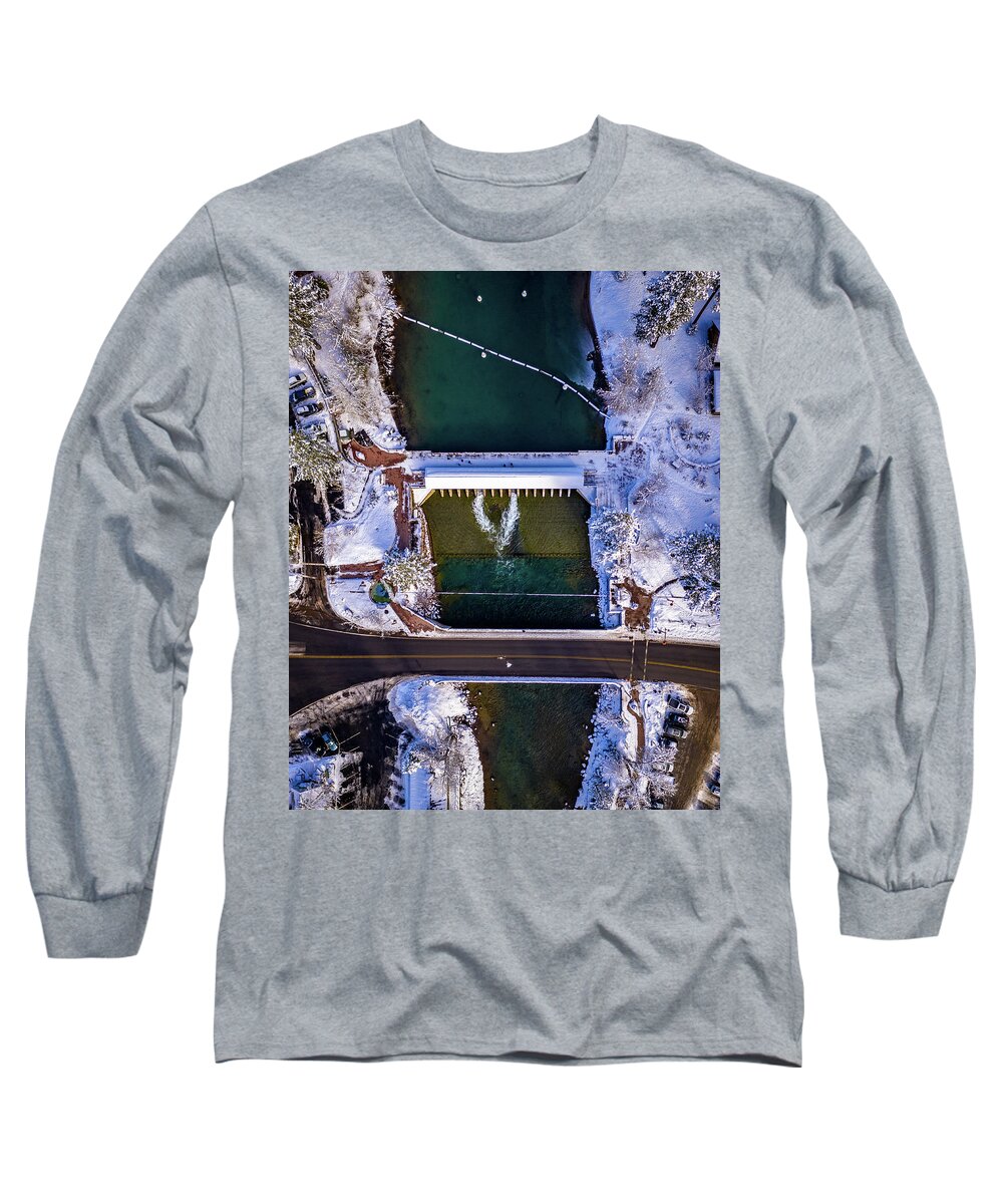 Drone Long Sleeve T-Shirt featuring the photograph Tahoe City Dam TD by Clinton Ward